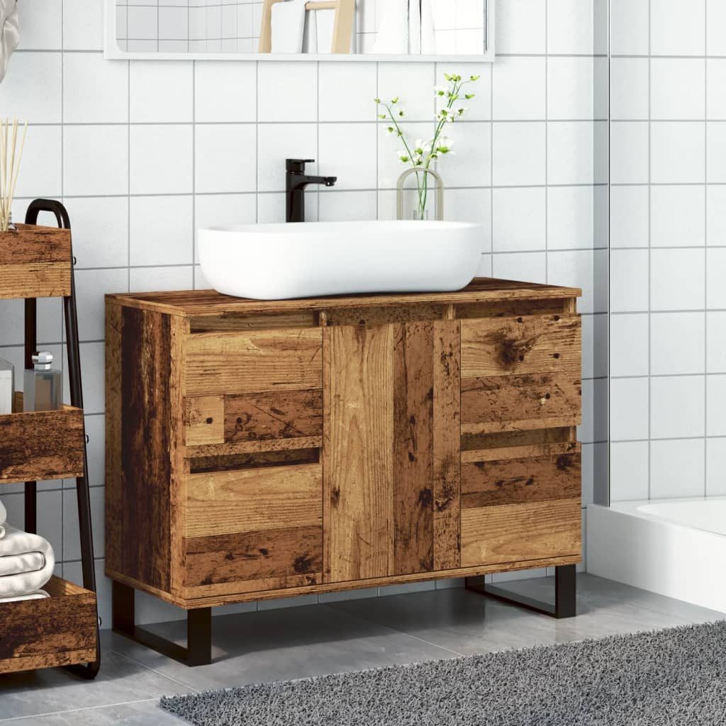 vidaXL Badezimmerspiegelschrank Waschbeckenunterschrank Altholz-Optik 80x33 günstig online kaufen