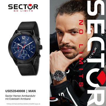 Sector Multifunktionsuhr Sector Herren Armbanduhr Multifunkt, Herren Armbanduhr rund, groß (ca. 45,5x39mm), Edelstahlarmband schwarz