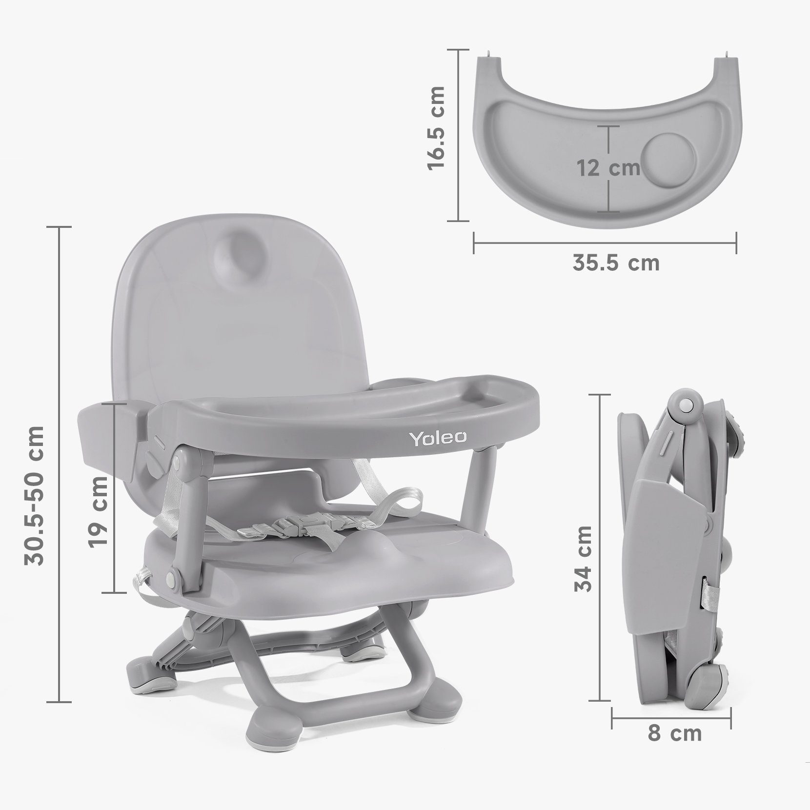 grau YOLEO Verstellbarkeit, Reisehochstuhl tragbar einfache YOLEO leicht strukturiert faltbar Sitzerhöhung Praktisch, und Babys, sein und stabil Reinigung, für sicher, Unterwegs, Booster für