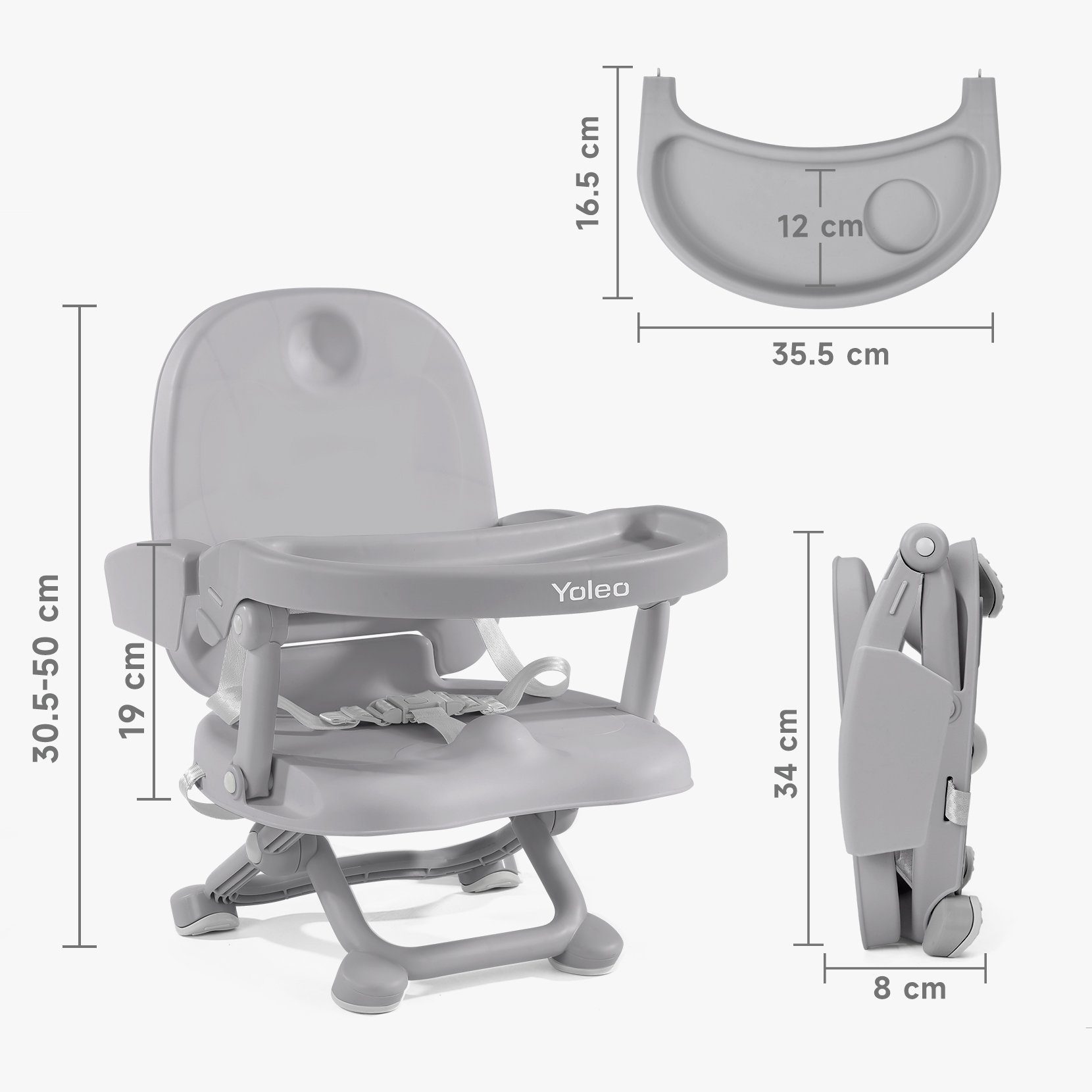 faltbar tragbar Reisehochstuhl für und Booster Praktisch, Reinigung, YOLEO YOLEO Sitzerhöhung sicher, sein leicht Unterwegs, Verstellbarkeit, einfache grau stabil für strukturiert und Babys,