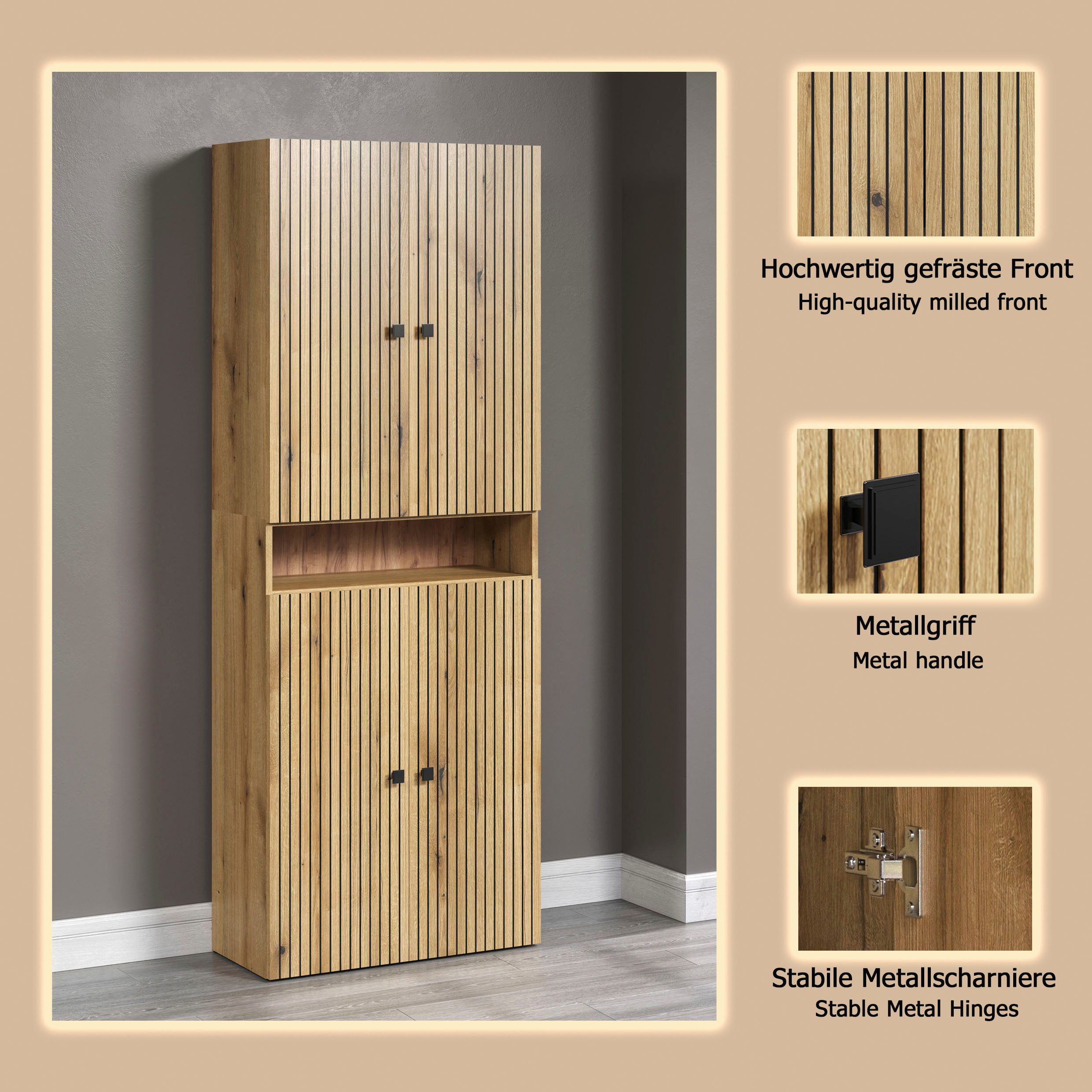 welltime Hochschrank Amrum (1-St) Badezimmerschrank mit und ohne Schublade - (B/T/H) 40-70/31/186 cm