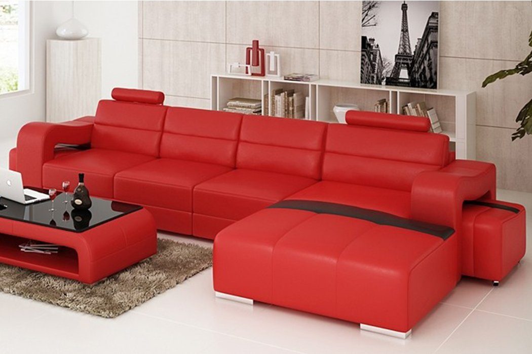 JVmoebel Ecksofa, Couch Polster Garnitur Wohnlandschaft Design Ecksofa Leder Neu Rot