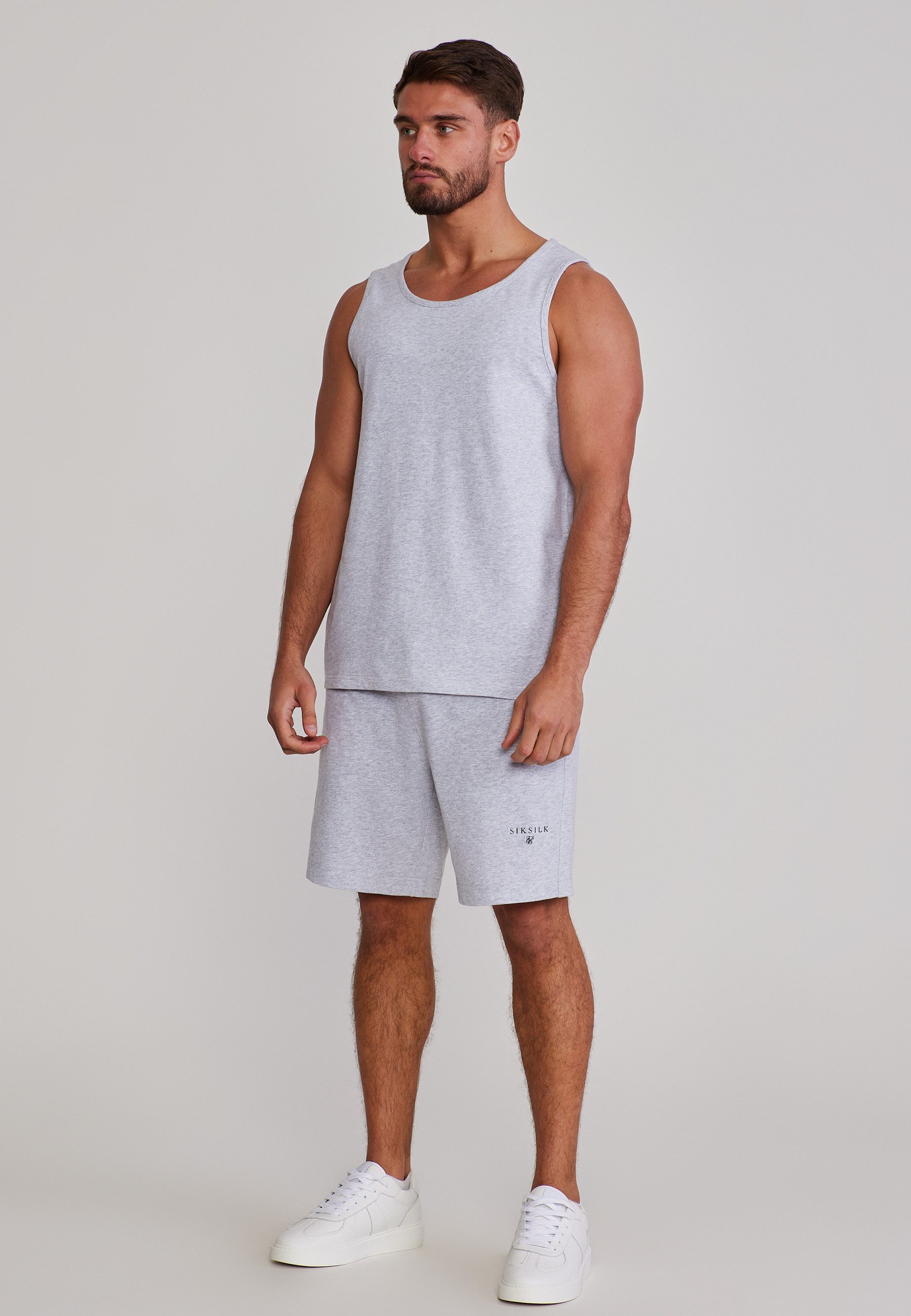 Siksilk Sweatanzug SikSilk Herren Grau Marl Vest and Shorts Set – Bild 4 von 5