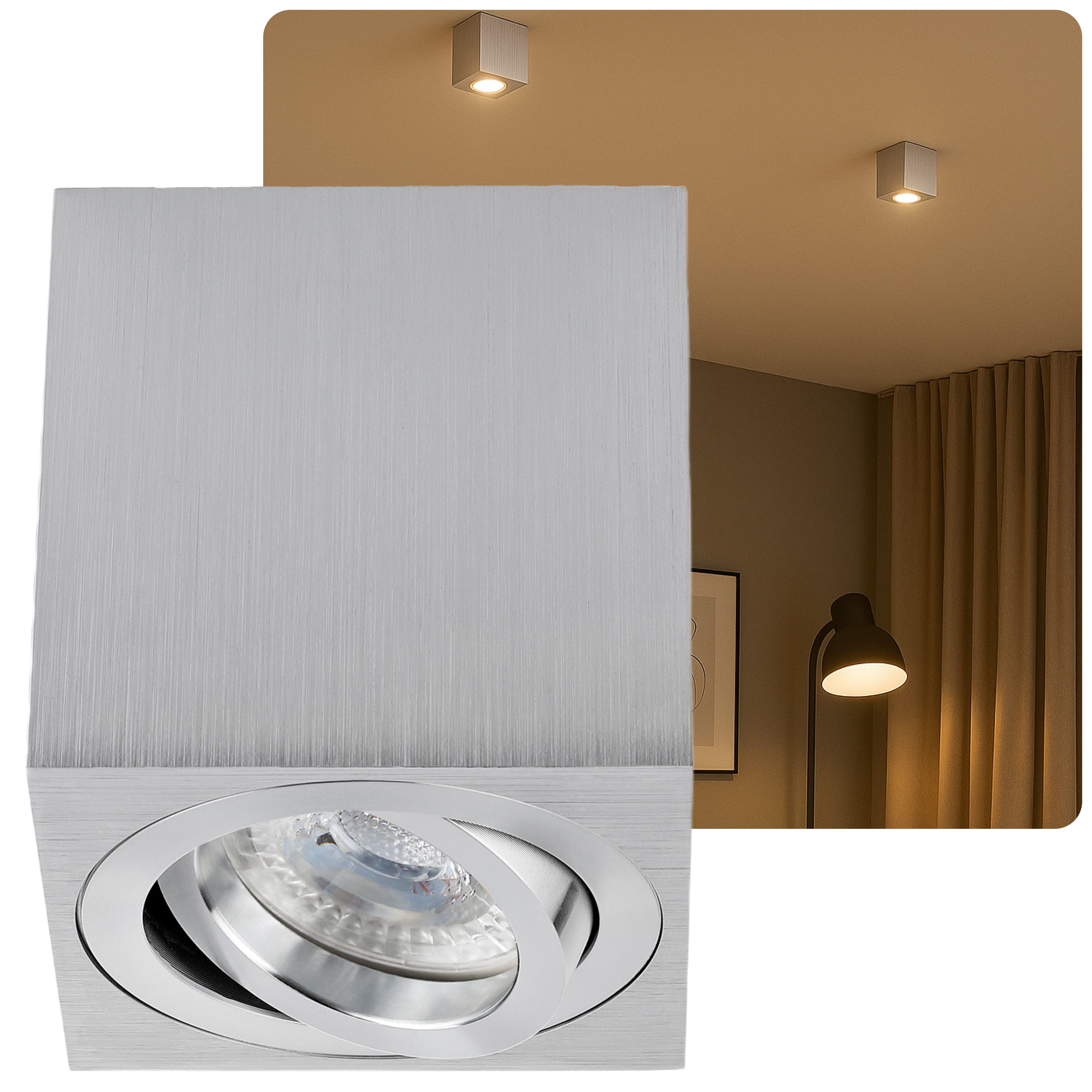 Sweet LED LED Deckenspots GU10 Aluminium Aufbauspot eckig 7W schwenkbar 230V, Leuchtmittel wechselbar, Warmweiß, Deckenaufbauleuchte, Aufbaustrahler, schwenkbar