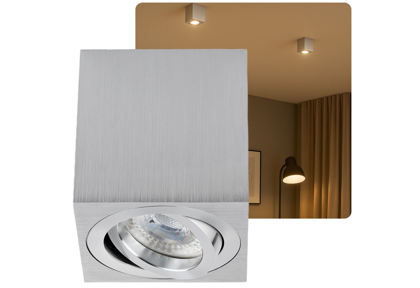 Sweet LED LED Deckenspots GU10 Aluminium Aufbauspot eckig 7W schwenkbar 230V, Leuchtmittel wechselbar, Warmweiß, Deckenaufbauleuchte, Aufbaustrahler, schwenkbar