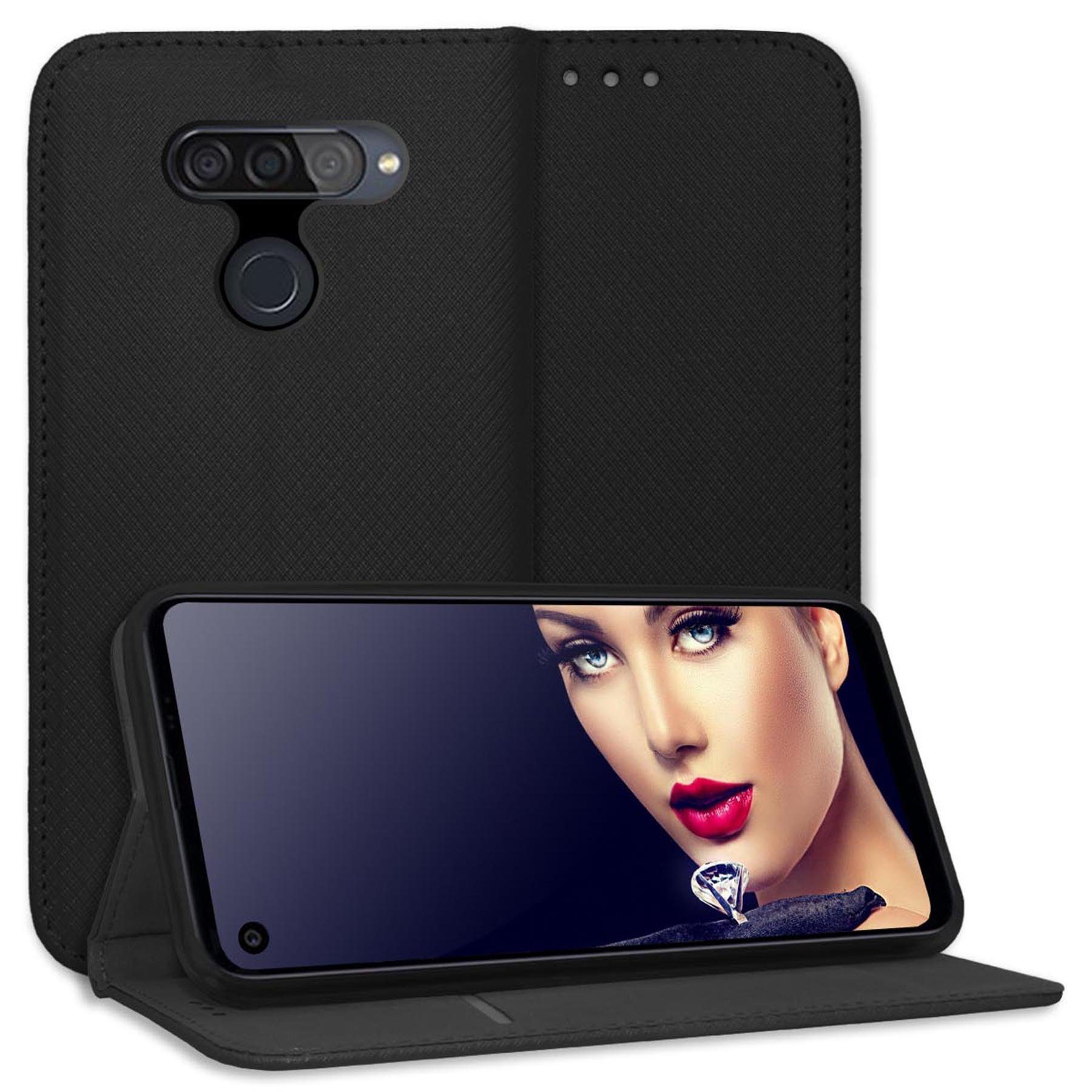 mtb more energy Smartphone-Hülle Smart Magnet für LG Q70, Schwarz, Bookstyle Klapphülle Cover Wallet Case aus Kunstleder