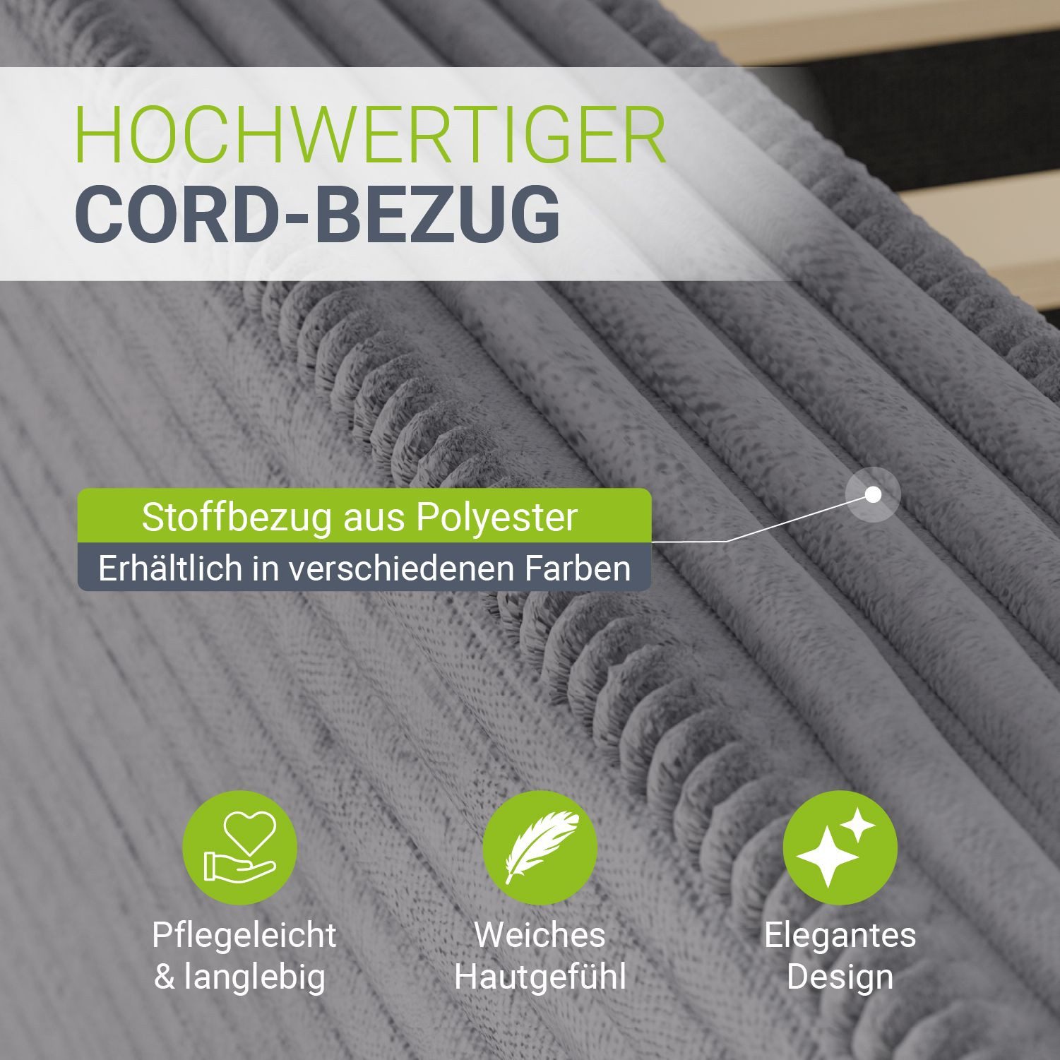 Juskys Polsterbett Salerno, Cord Design, bis 500 kg belastbar, Pflegeleicht mit Polsterung