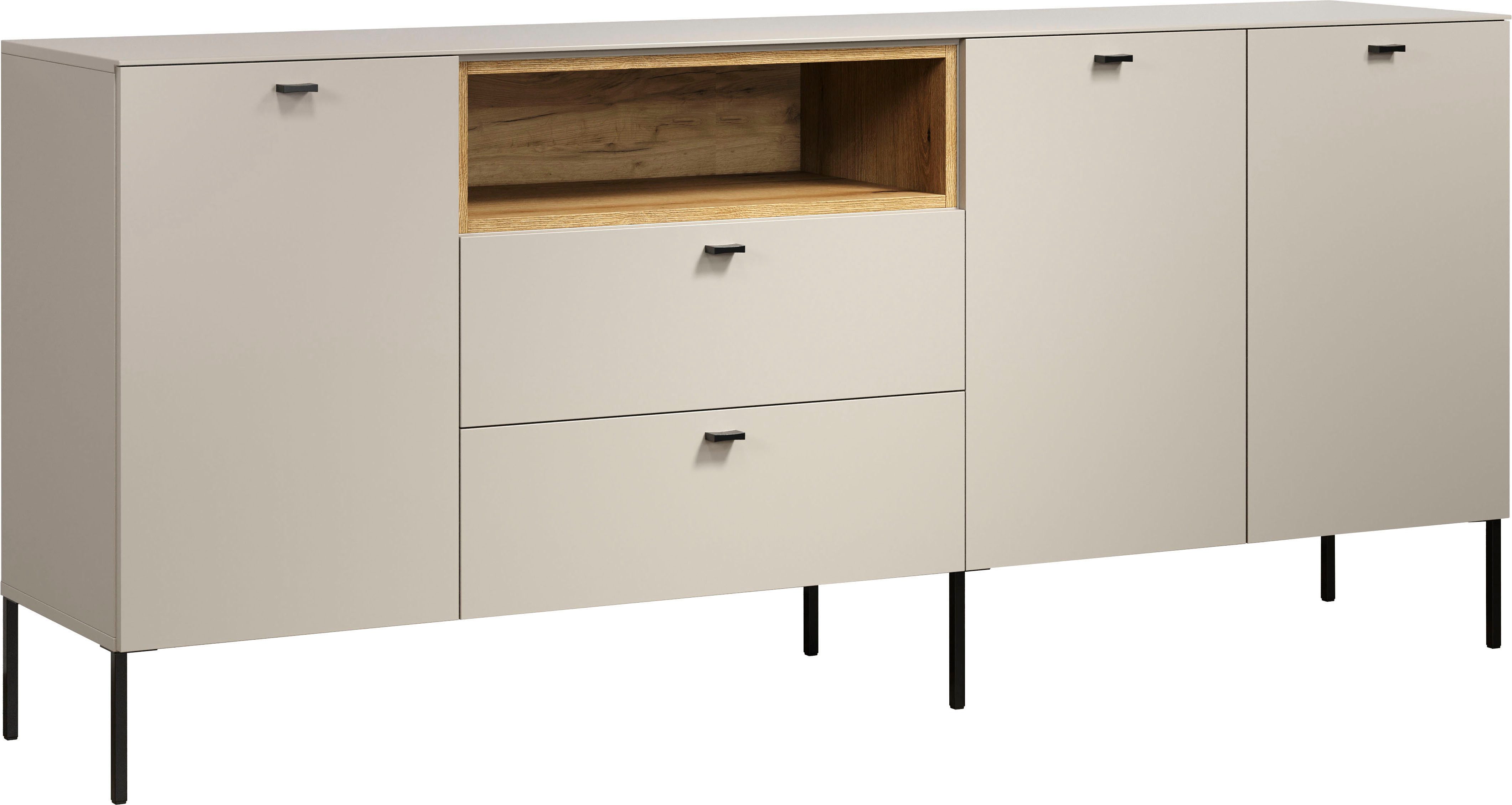 Home affaire Sideboard San Pedro (1 St), Anrichte mit Griffen und Füßen aus Metall - (B/T/H) 197/42/85 cm