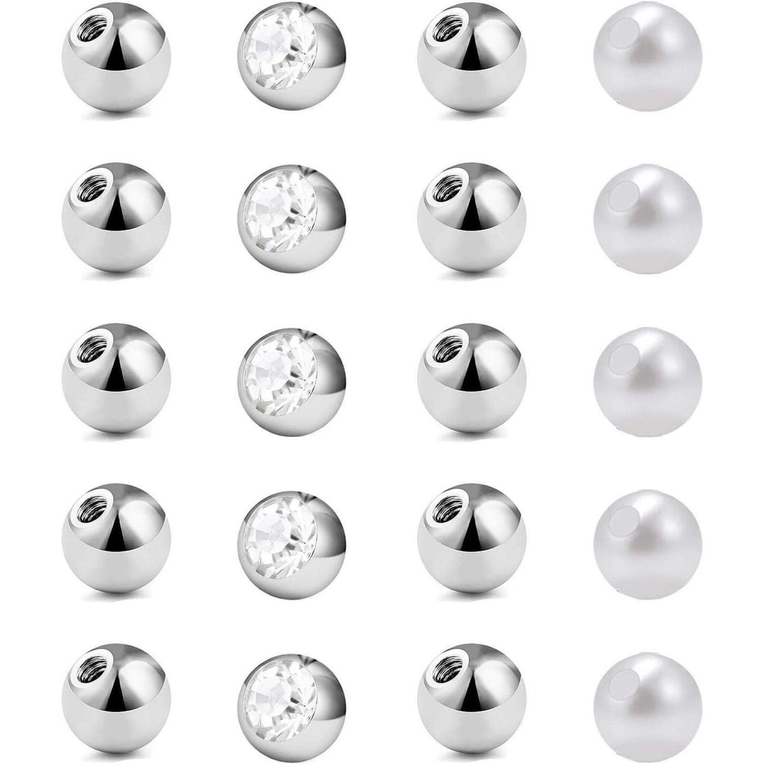 Besyvvin Piercing-Set 20er Piercing Kugeln Chirurgenstahl 1,2mm Ersatzkugeln 3mm für Lippe