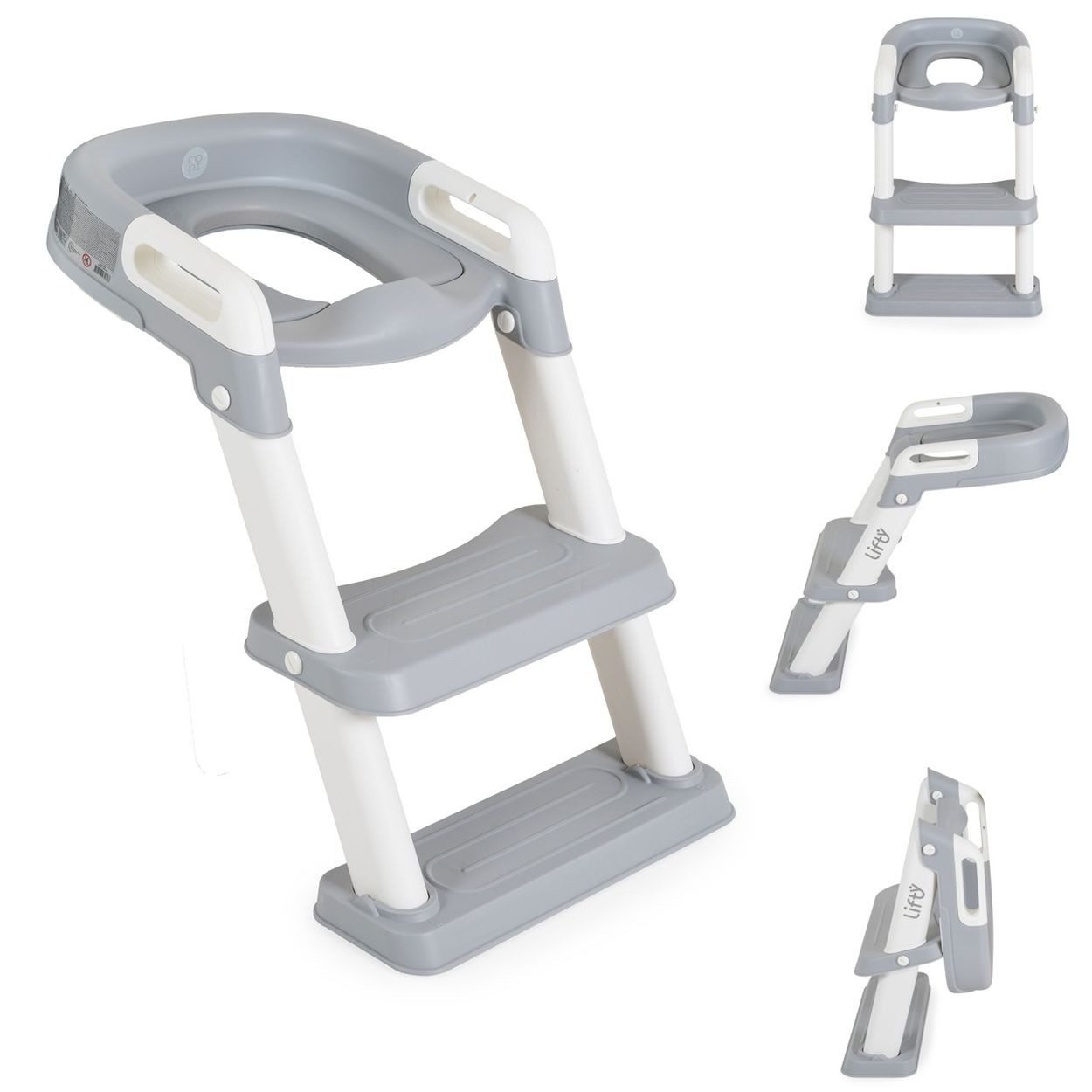 Moni Baby-Toilettensitz Toilettentrainer Lifty faltbar, 56 cm, abnehmbarer Toilettensitz Stufen Griffe 35kg
