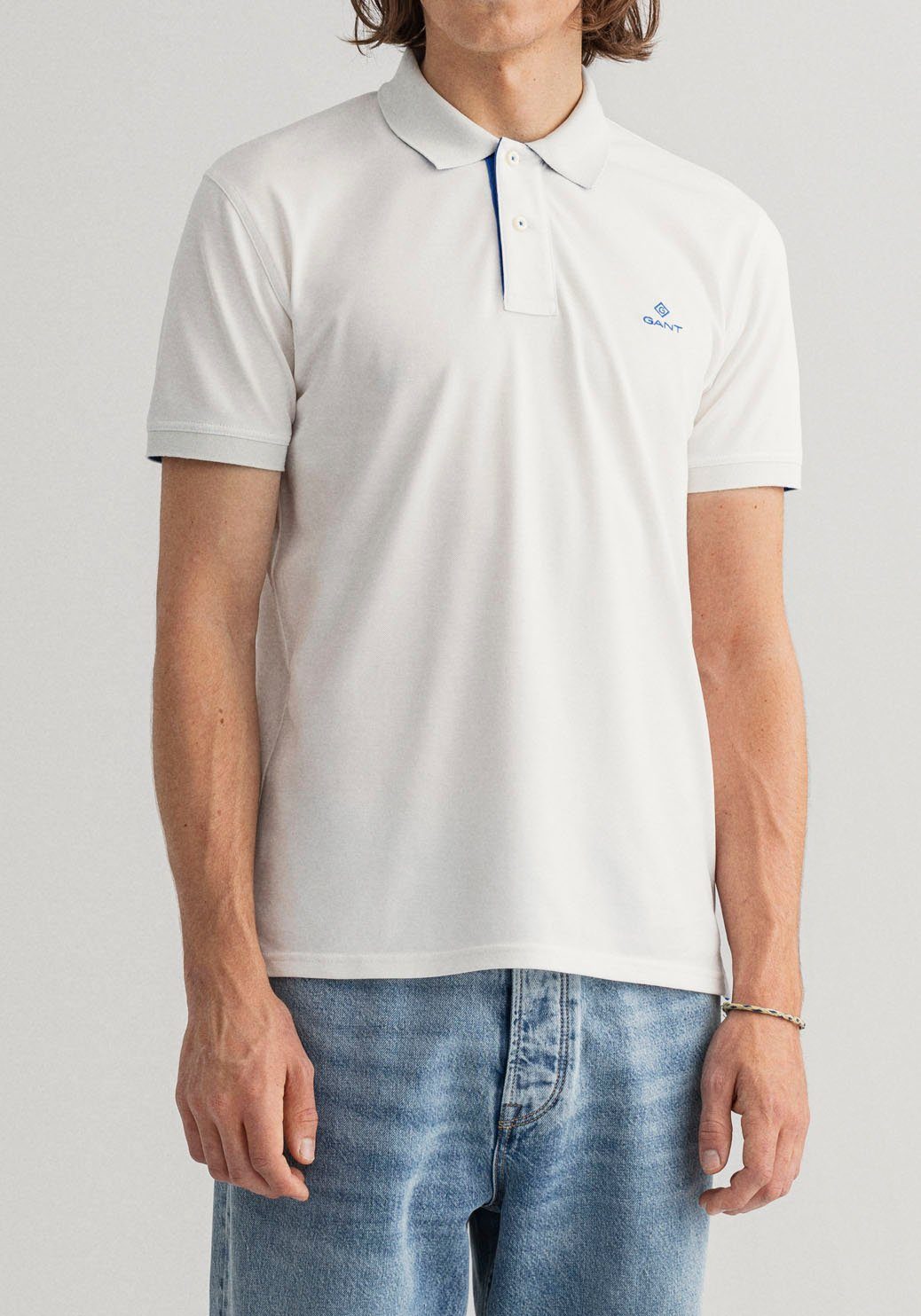 weiß-kontrastfarbene RUGGER, Gant Elasthan CONTRAST COLLAR durch SS formstabil PIQUE Details Poloshirt