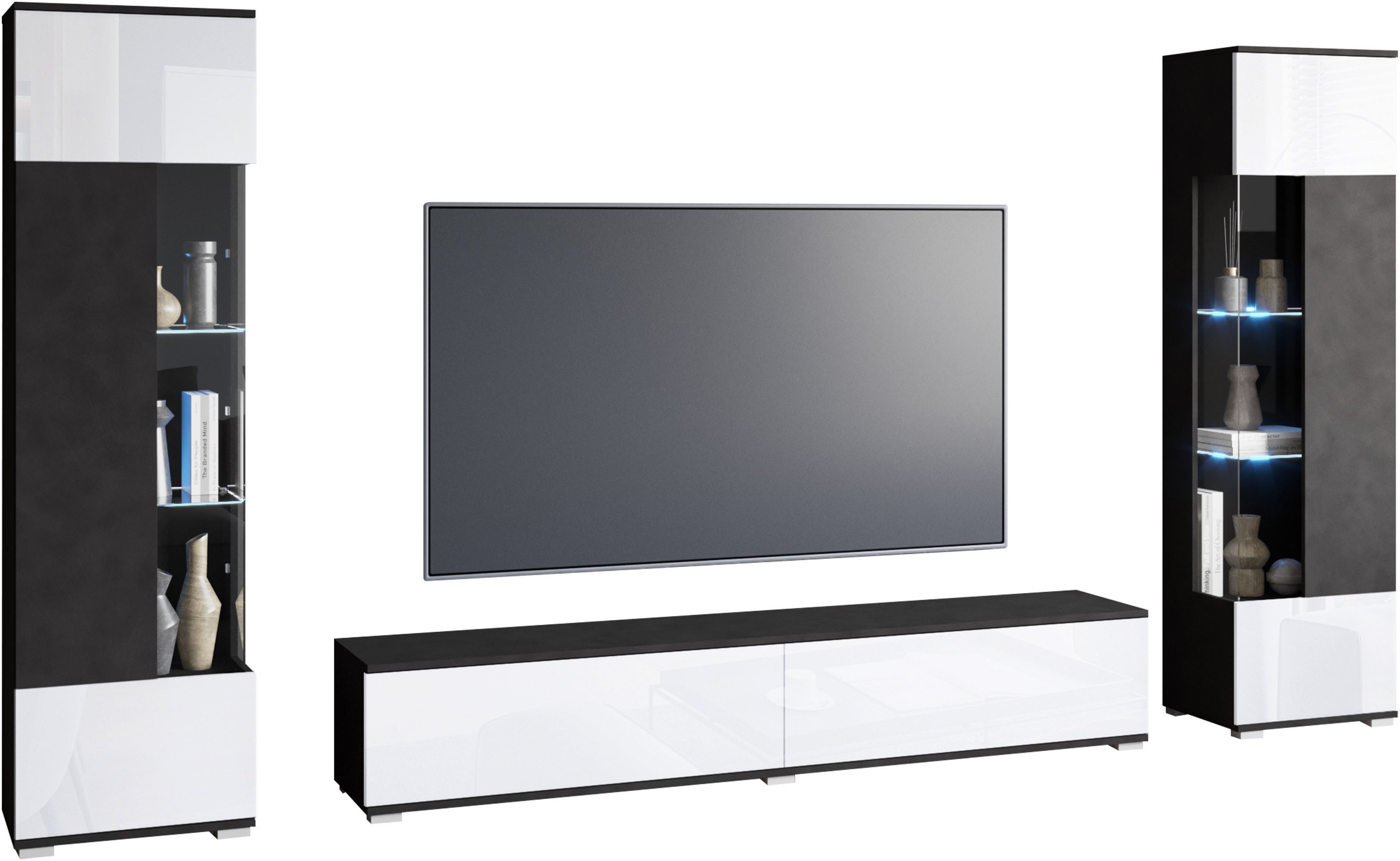 INOSIGN Wohnwand Kenia, Vitrine Türanschlag links/rechts wechselbar, (3-St) günstig online kaufen