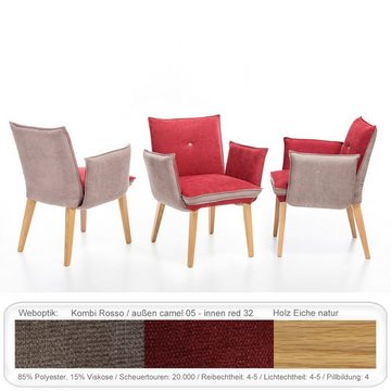 expendio Essgruppe Lyon A, (komplette Tischgruppe, Spar-Set, 6-tlg), Tisch Eiche 200x100 + 1x Bank + 2x Stuhl + 2x Sessel Gerit 1 camel/red