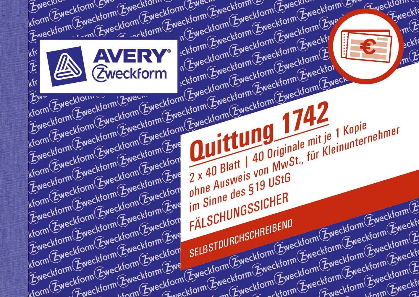 Avery Zweckform Formularblock 1742 1742 Quittung Kleinunternehmer 1. und 2. Blatt bedruckt SD DIN A6