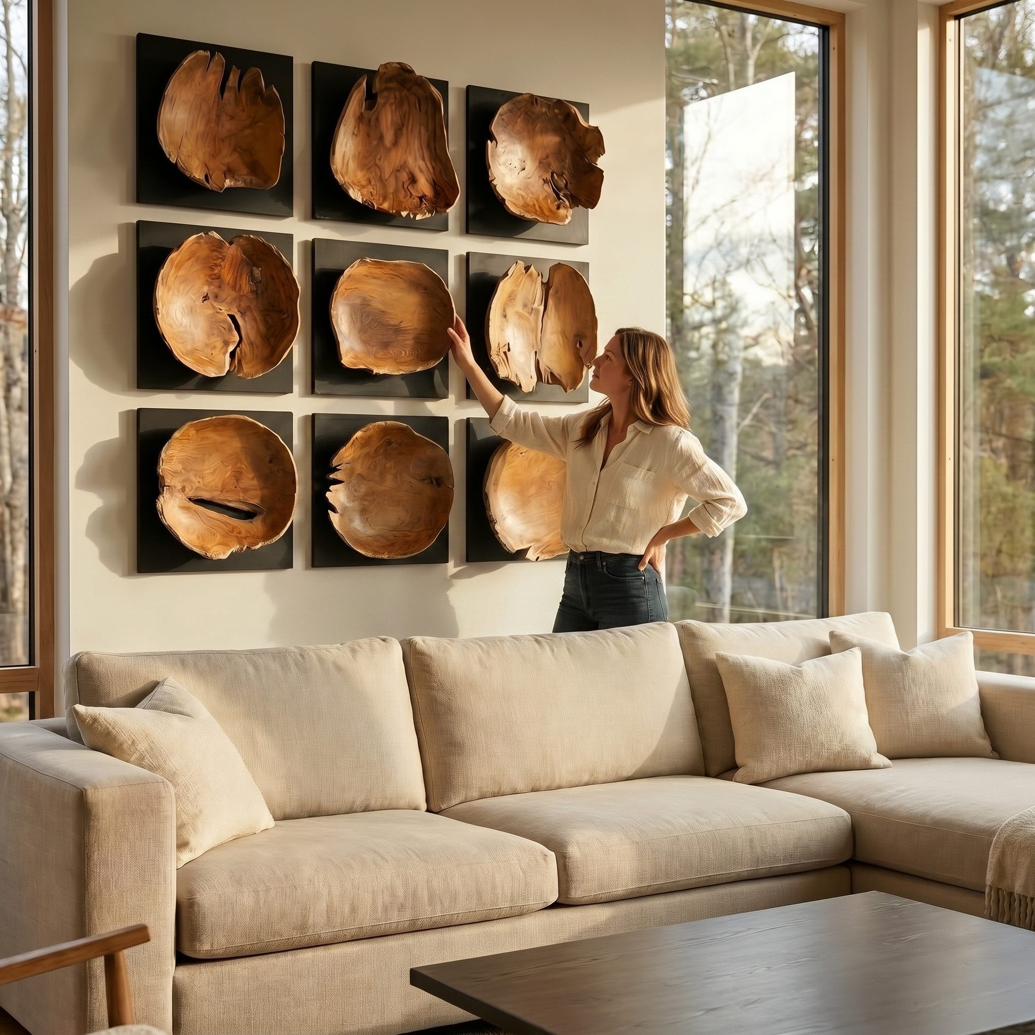 Möbel Bressmer Wanddekoobjekt FLORENT Holz Wanddeko 35cm,Wandbild Holz massivem Teakholz,Handarbeit – Bild 2 von 5