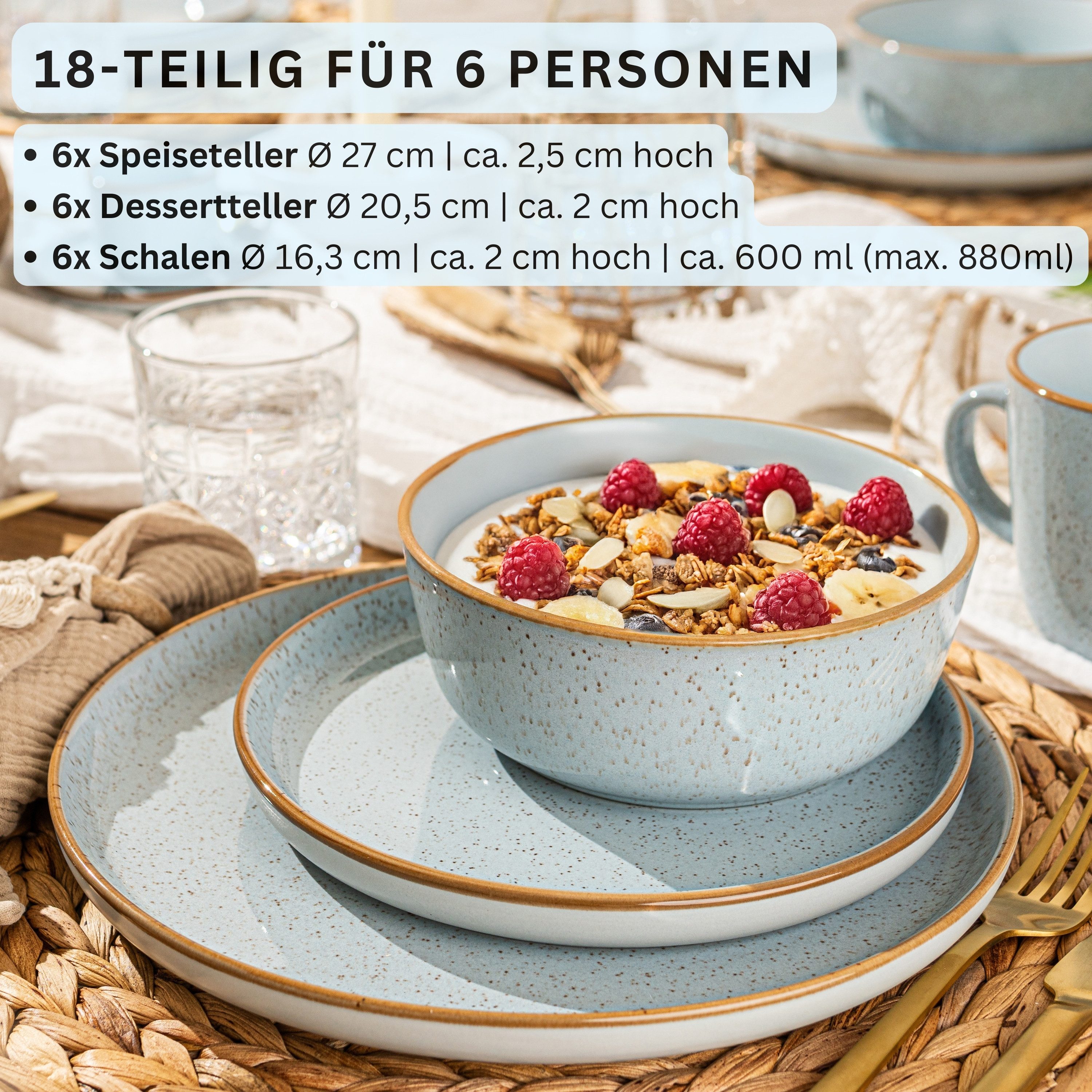 SÄNGER Tafelservice Rio Geschirrset (18-tlg), 6 Personen, Steingut, Handmade, Blau, Erweiterbar, VALUE COLLECTION