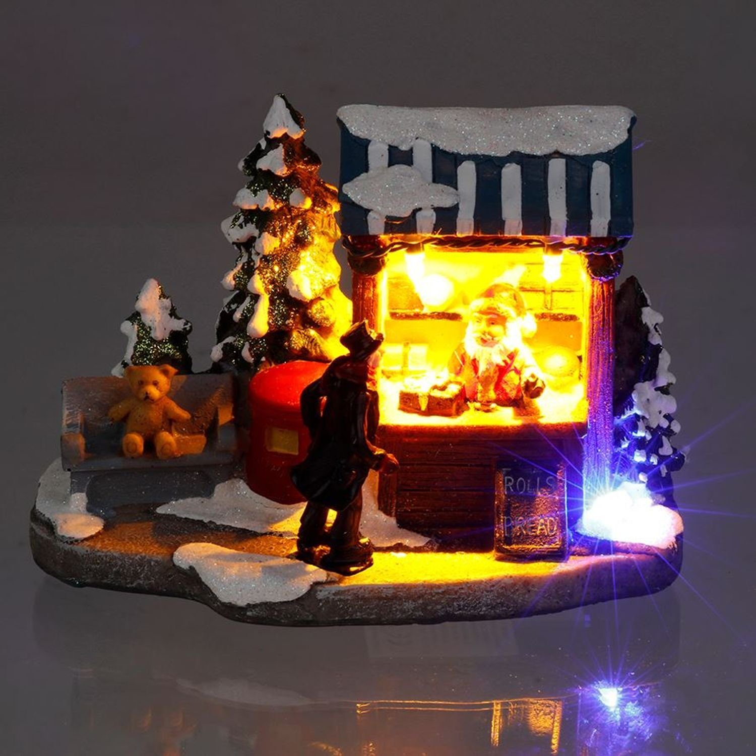 BURI Dekofigur Winterlicher Deko-Verkaufsstand mit bunten 4 LEDs