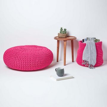 Homescapes Pouf Großer Strickpouf 100% Baumwolle, pink