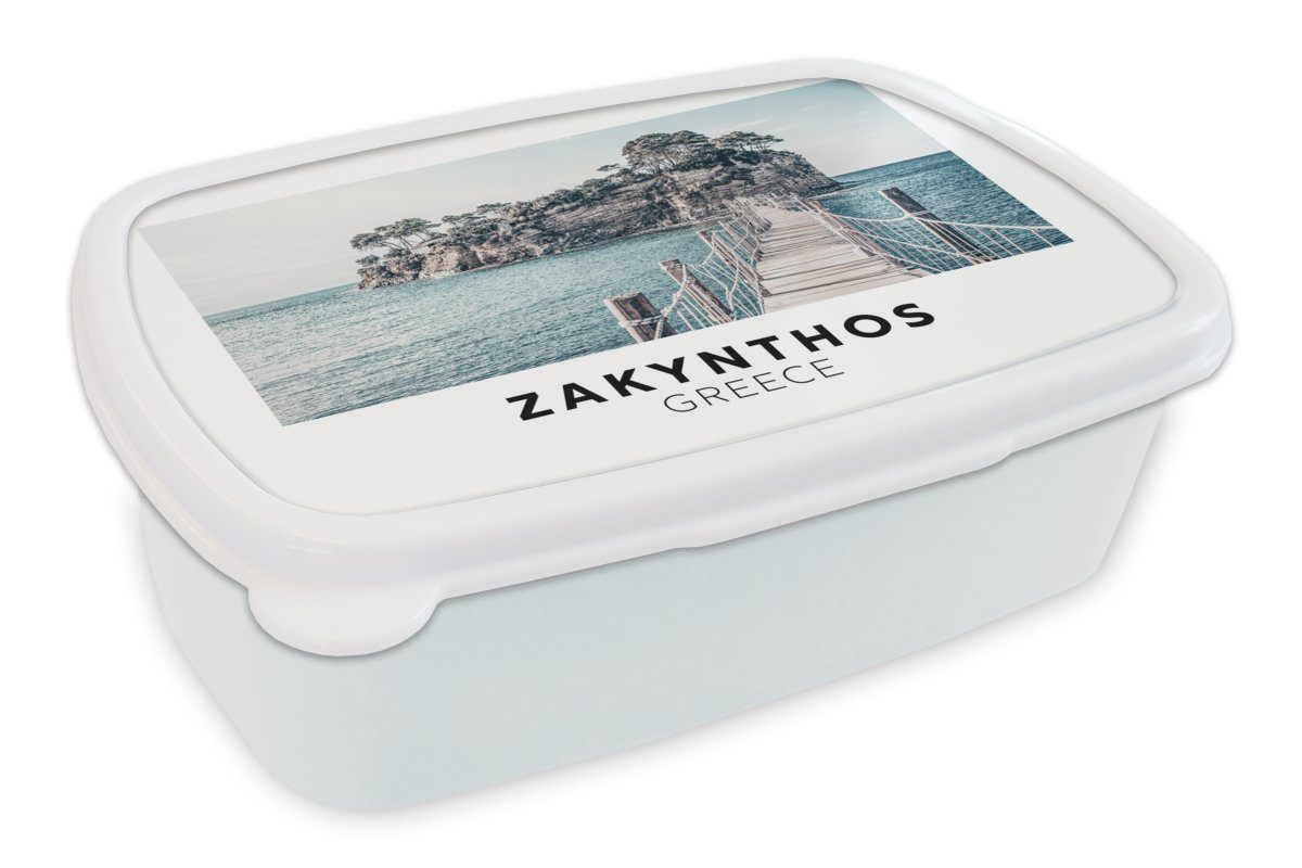 MuchoWow Lunchbox Zakynthos - Griechenland - Meer, Kunststoff, (2-tlg), Brotbox für Kinder und Erwachsene, Brotdose, für Jungs und Mädchen weiß