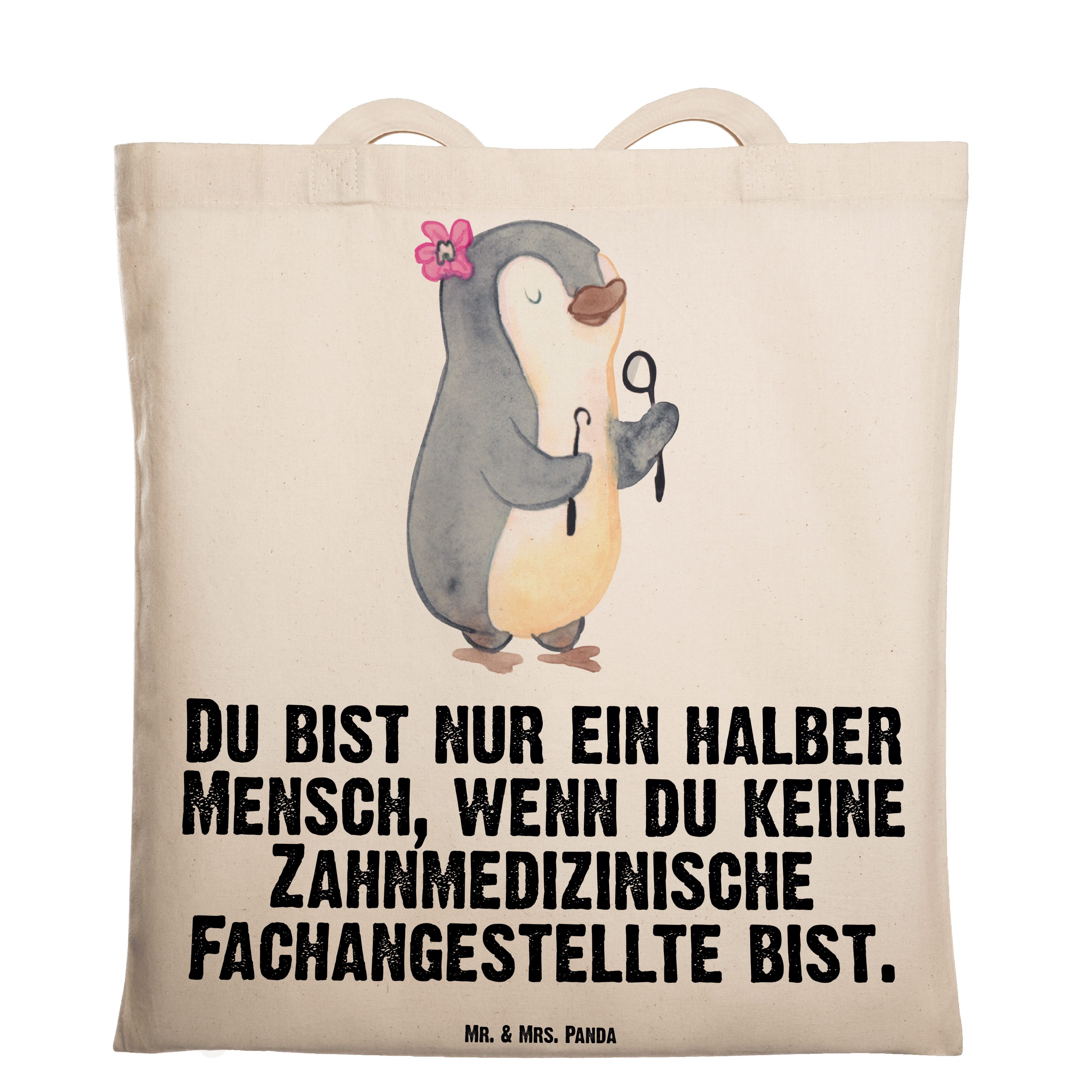 Mr. & Mrs. Panda Tragetasche Zahnmedizinische Fachangestellte mit Herz - Transparent - Geschenk, D (1-tlg)