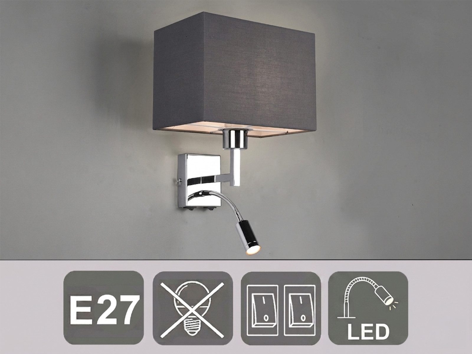 meineWunschleuchte Wandleuchte, Lesearm, ohne Leuchtmittel, Leselicht LED fest integriert, Warmweiß, Bett Nachttisch-lampe Wand-Montage mit Schalter & Leselampe, H: 31cm