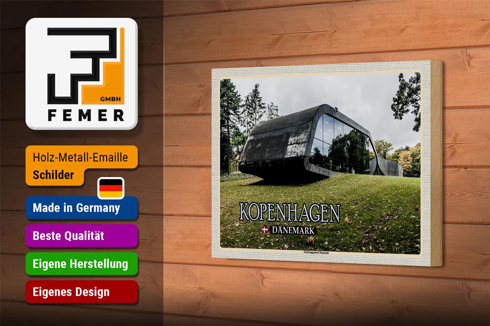 Femer GmbH Holzbild Reise 18x12 cm Kopenhagen Dänemark Ordrupgaard, (1 St), Glatte Holzfaserplatte (MDF), vorn beschichtet