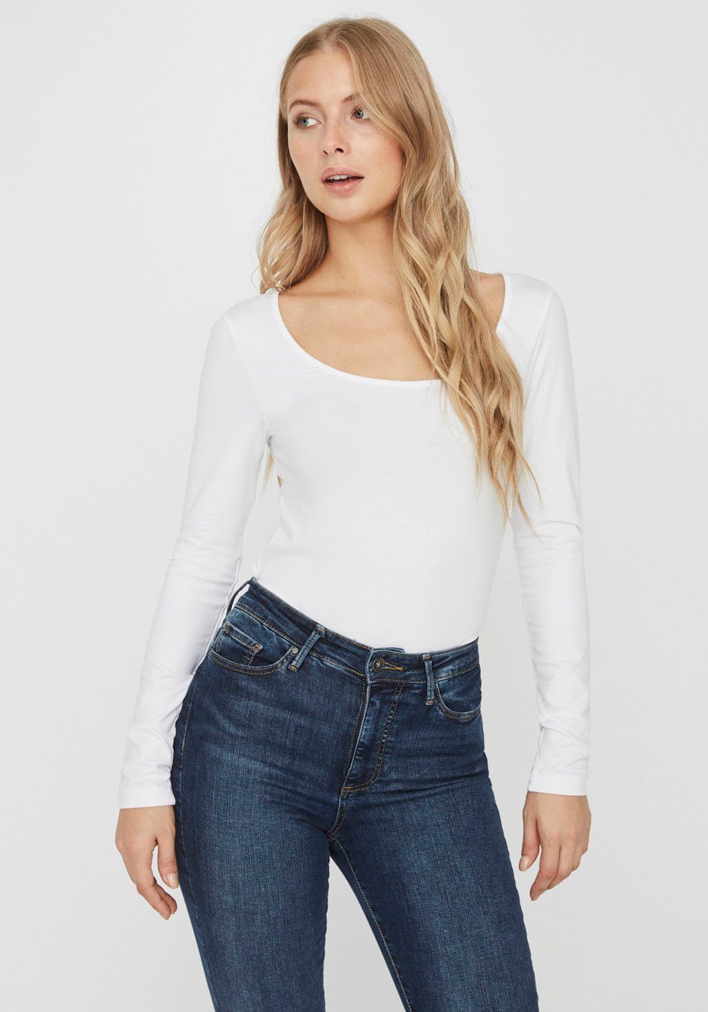 Vero Moda Langarmshirt VMMAXI Bio-Baumwolle white bright aus