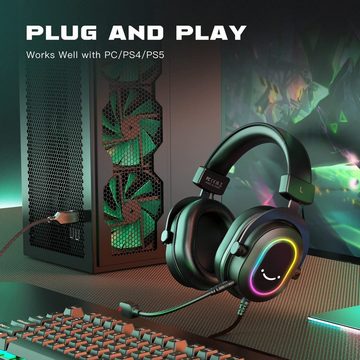 FIFINE Headset Gaming PC PS4 PS5 mit Mikrofon Over-Ear Kopfhörer mit Kabel Gaming-Headset (RGB-Design, 3 Sound-Modi, Surround-Sound und Ohrpolster)