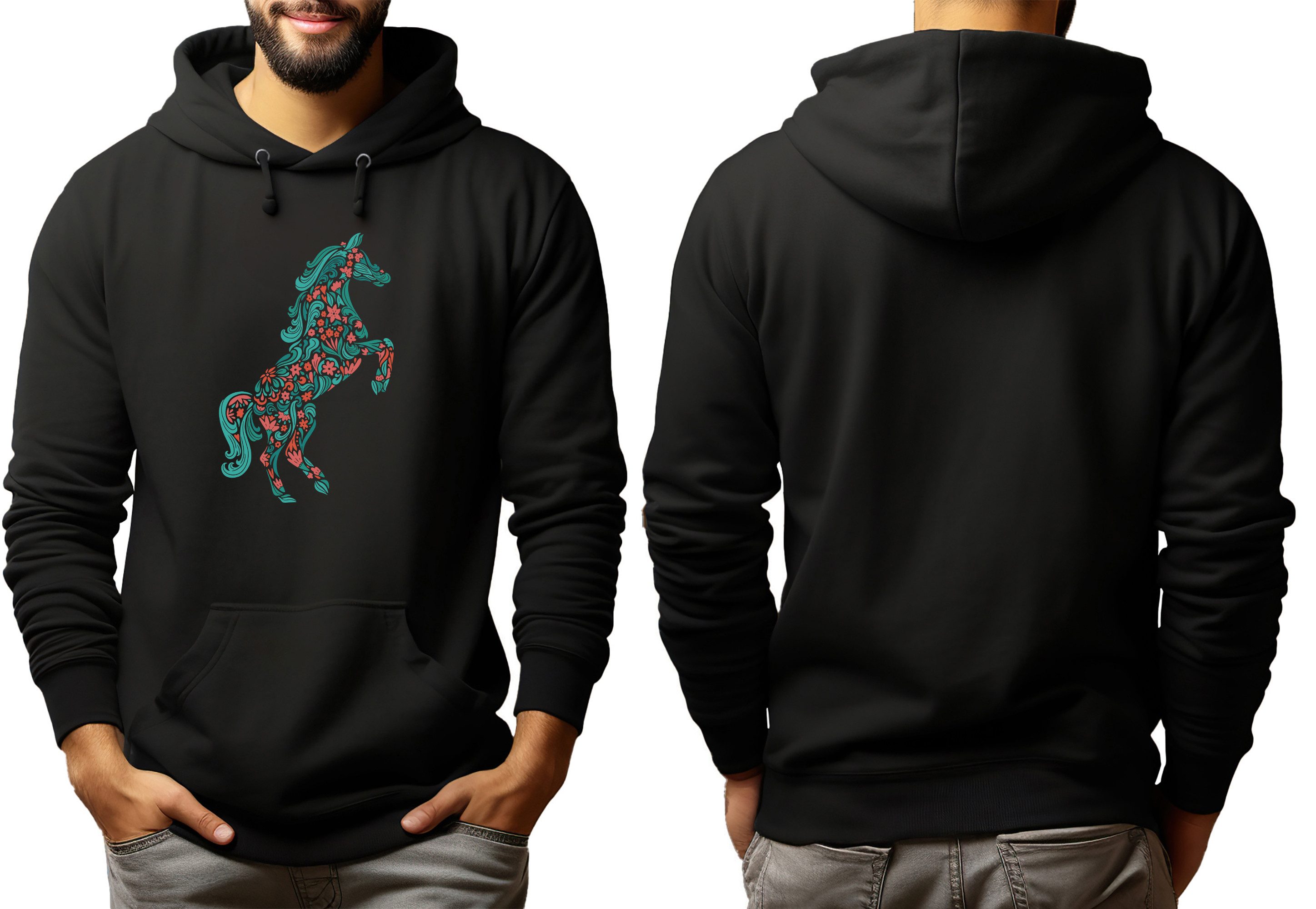 MyDesign24 Hoodie Pferde Kapuzen Pulli - Pferd aus Blumen Herren und Damen Kapuzensweater i151