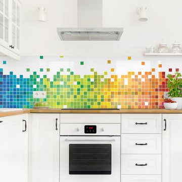 Bilderdepot24 Küchenrückwand bunt dekor Abstrakt Muster Pixel-Regenbogen Wandverkleidung Küche, (1-tlg., Nischenrückwand - für Fliesenspiegel ohne Bohren - matt), Spritzschutz Rückwand Küche Herd - Folie selbstklebend versch. Größen