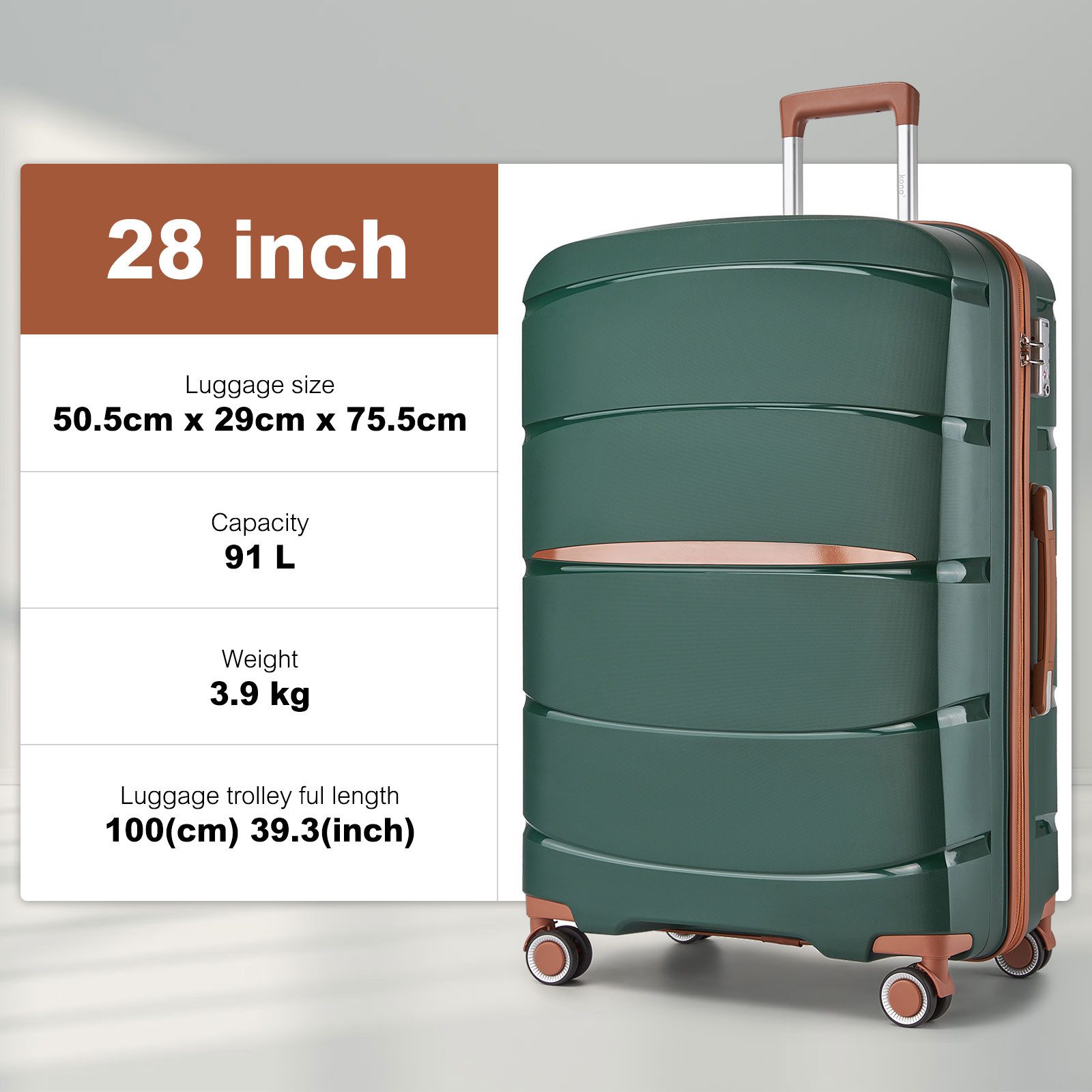 KONO Handgepäckkoffer PP – Kabinenkoffer mit TSA-Schloss & stylischen Braun günstig online kaufen