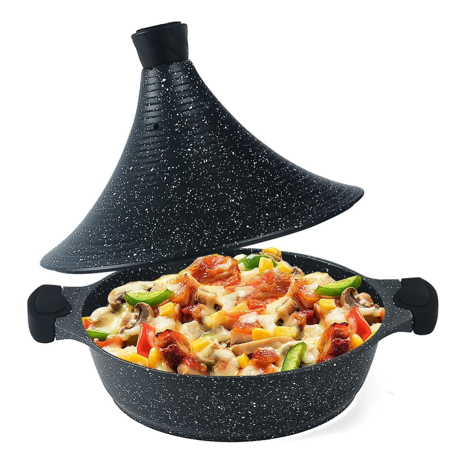 Induktion, Aluminium Marokkanische Deckel), induktionsgeeignet kegelförmigem Tajine - Antihaftbeschichtung, mit Dampfgartopf Tagine Scheffler Flecken Topf Schwarze (Topf