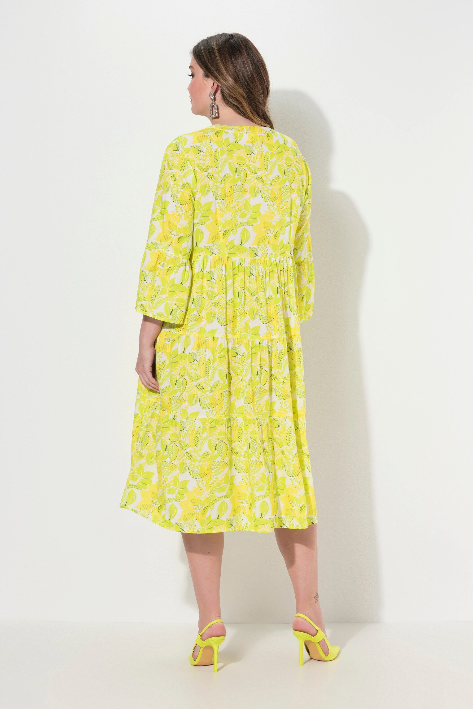 MIAMODA Midikleid Kleid A-Linie Blätter-Muster Volants