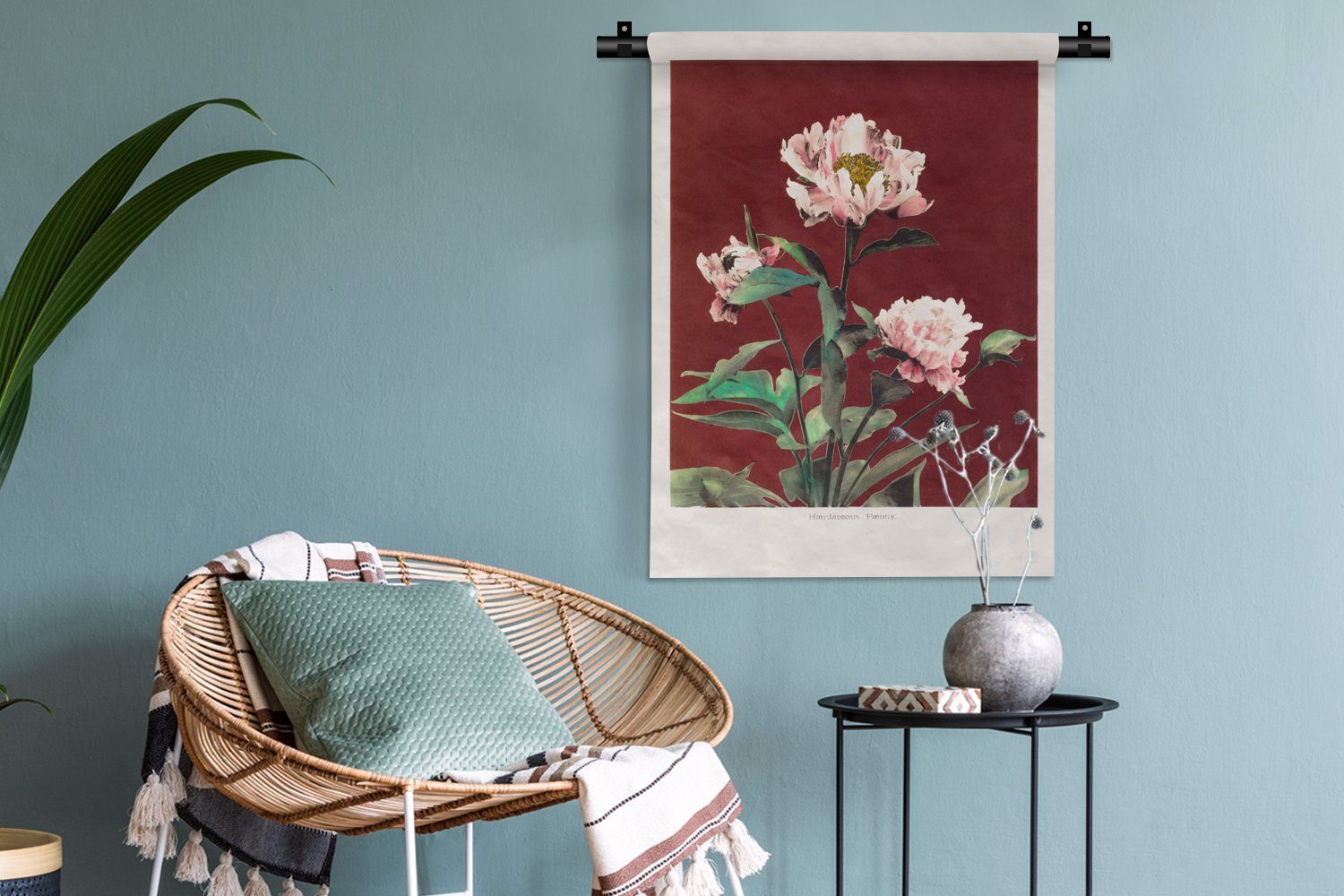 MuchoWow Wanddekoobjekt Blumen Deko - Tapisserie, der Farben - - Wohnzimmer, an für Schlafzimmer Pflanzen Wand, Vintage, Rot 