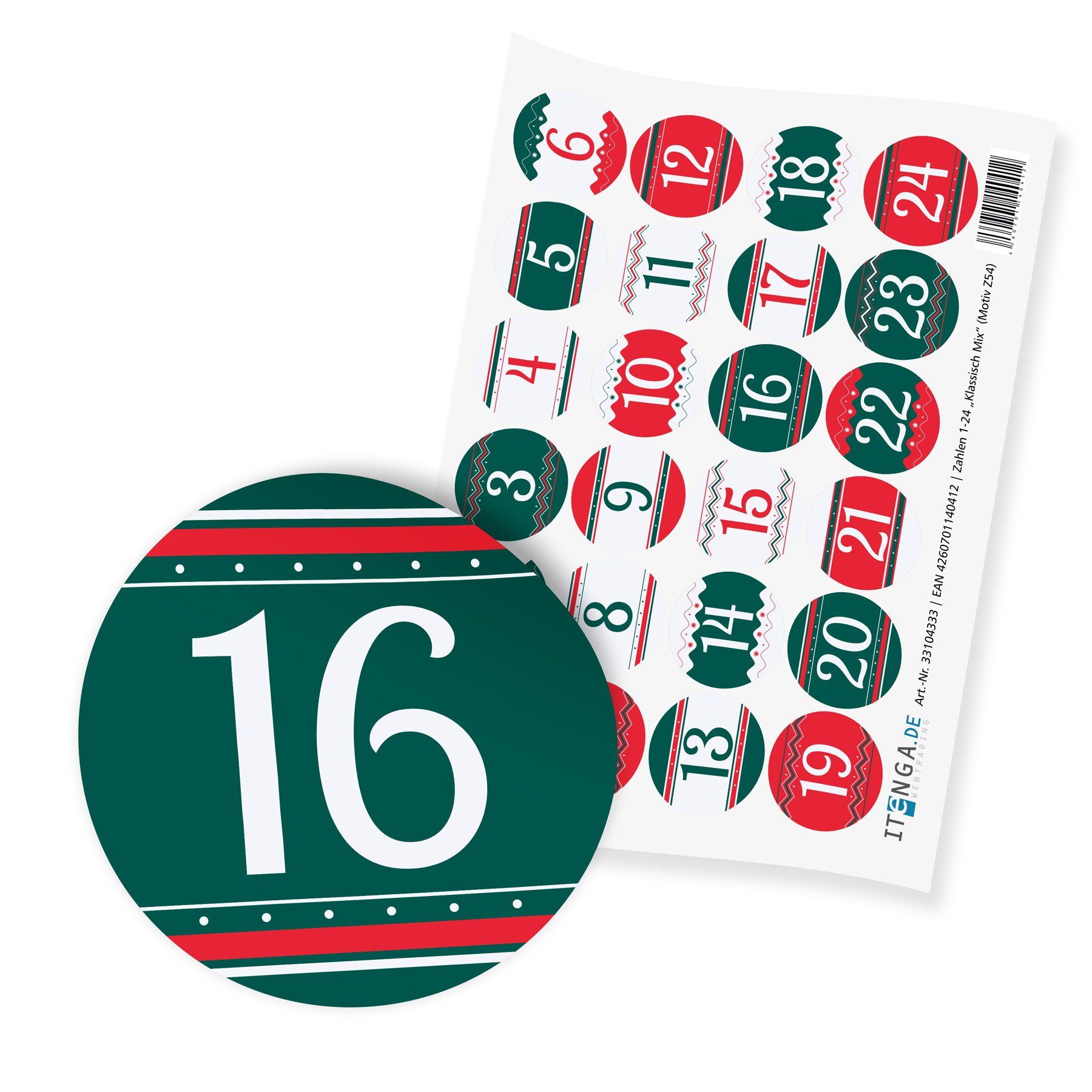 Aufkleber itenga 24x Zahlensticker Z54 Klassisch Mix 1-24 I 2,0cm