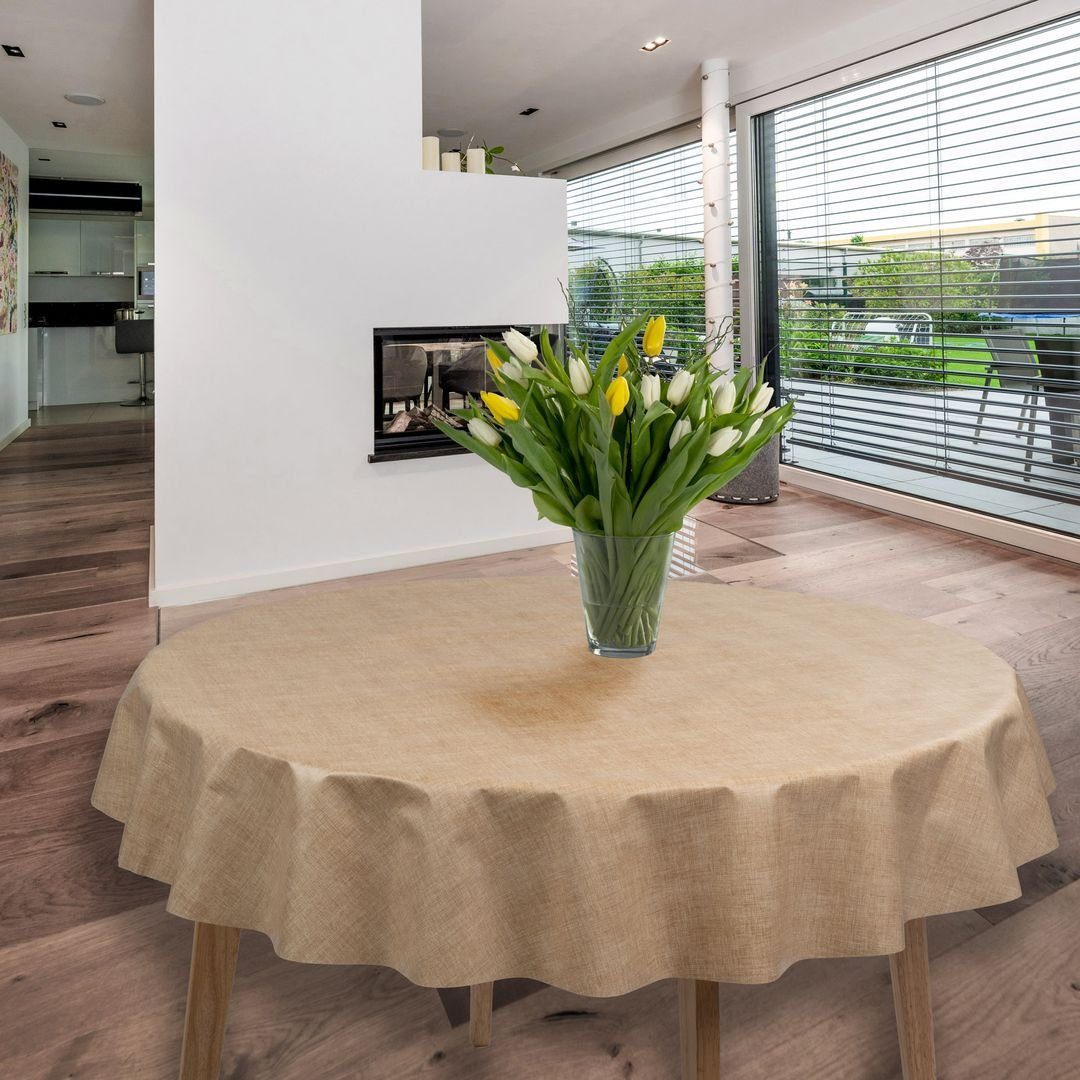 laro Tischdecke Wachstuch-Tischdecken Leinenoptik Beige Rund günstig online kaufen