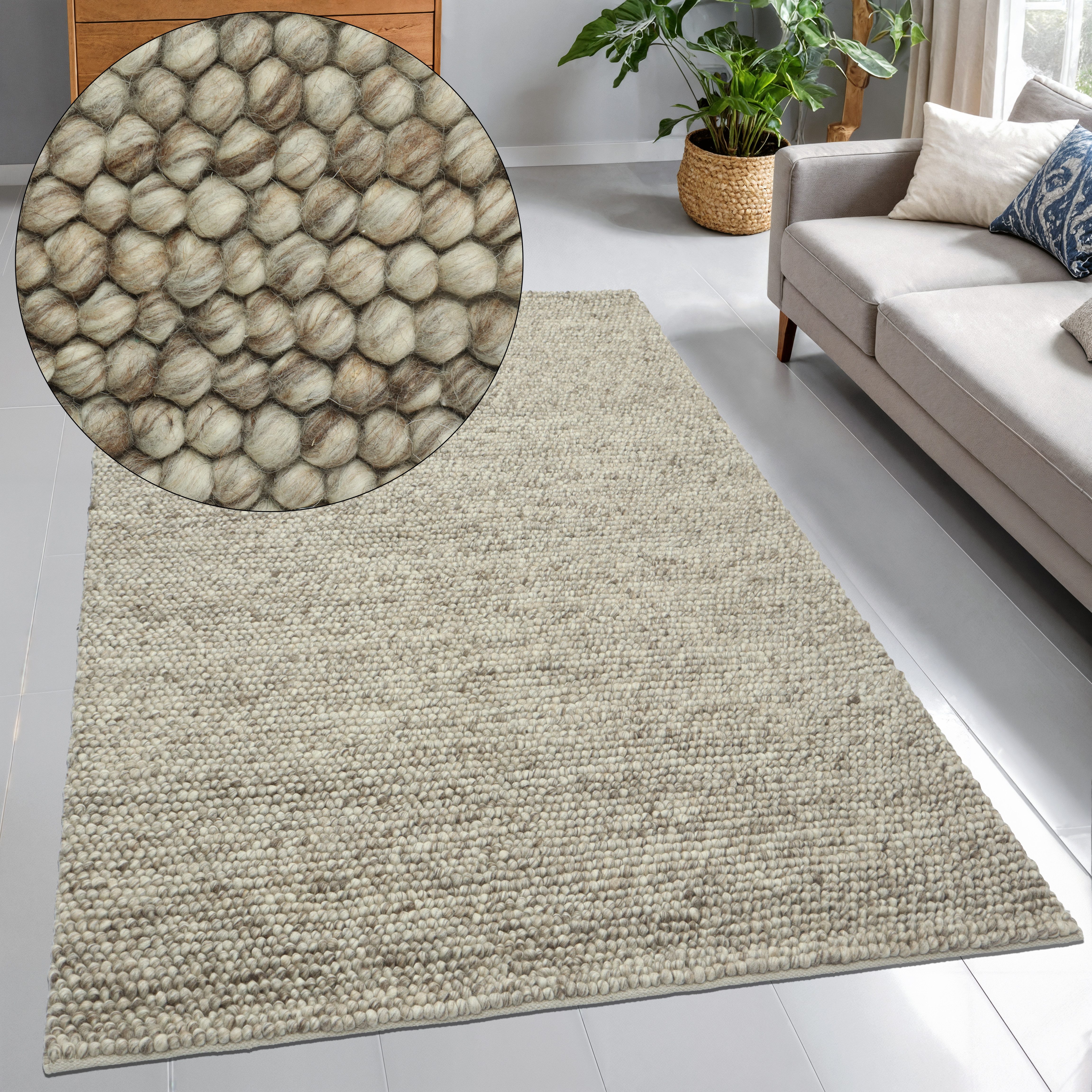 OTTO home Wollteppich Wolly, Wolle, in Standard und Premium Qualität, rechteckig, Höhe: 14 mm, handgewebt, Handweb Teppiche, Skandi, Wohnzimmer, Schlafzimmer