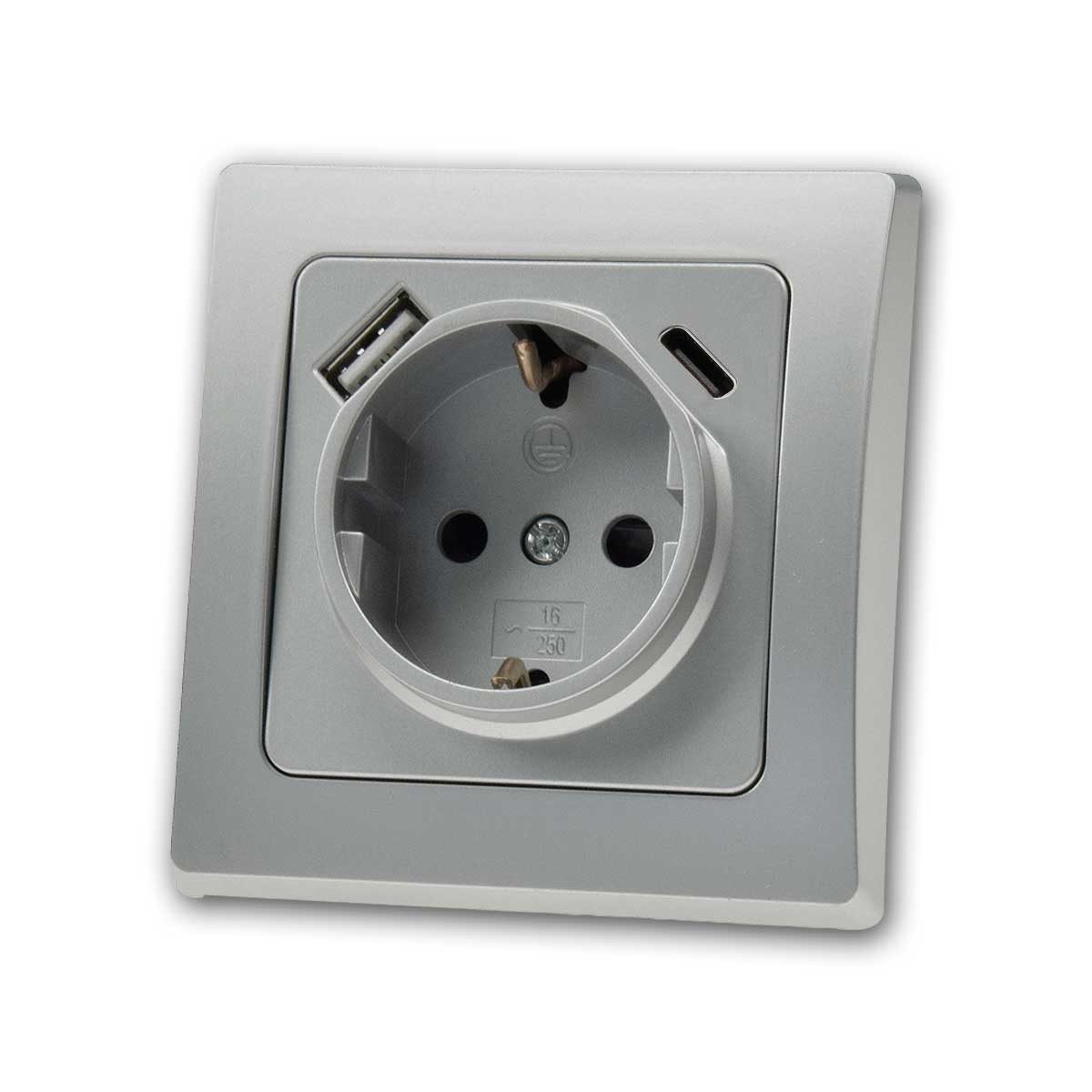 ChiliTec Unterputz-Steckdose DELPHI Schutzk-Steckdose 250V~/ 16A & USB-C silber