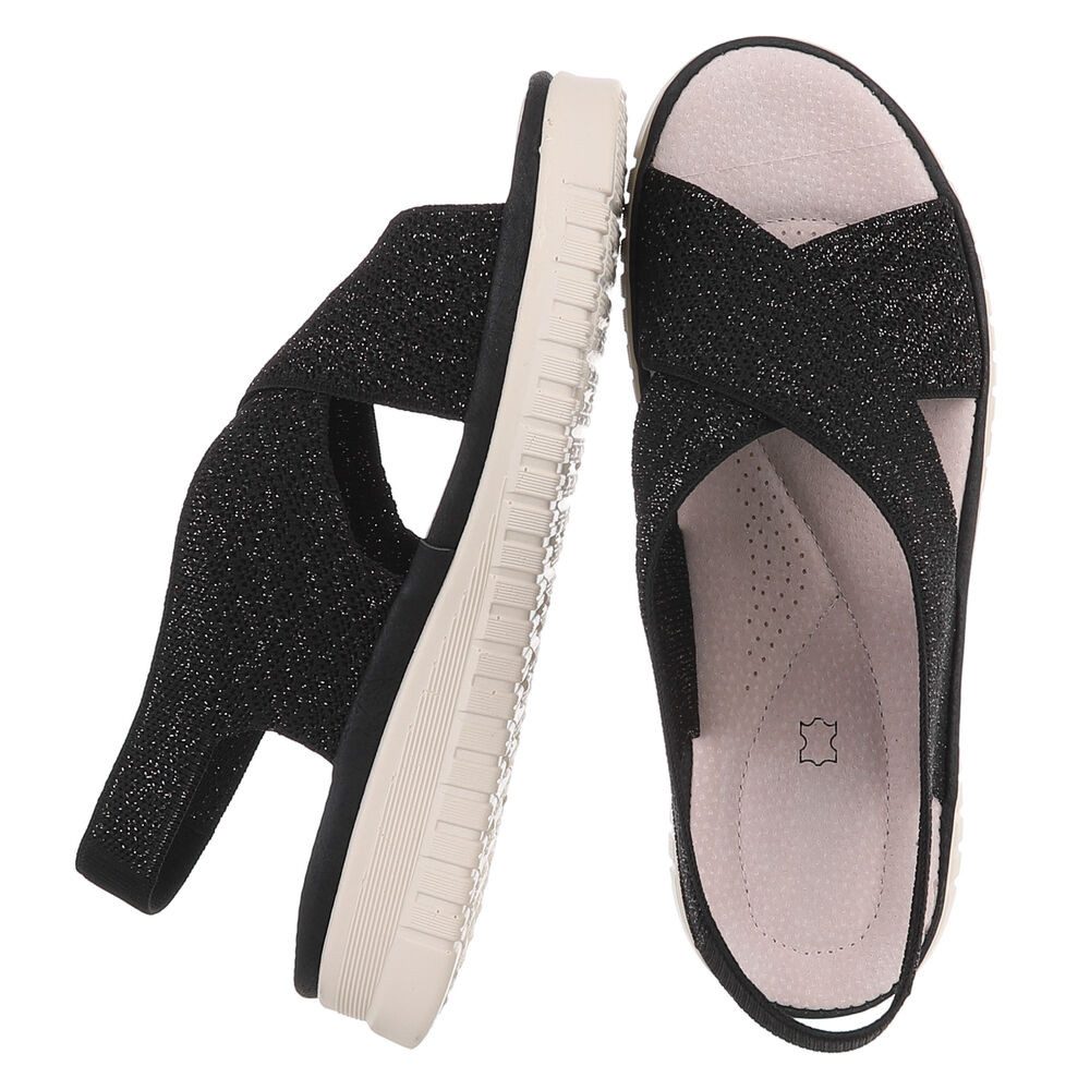 Ital-Design Damen Sandalette mit Keilsohle und Strickoptik Riemchensandalette (91849503) Keilabsatz/Wedge Keilsandaletten in Schwarz – Bild 2 von 5