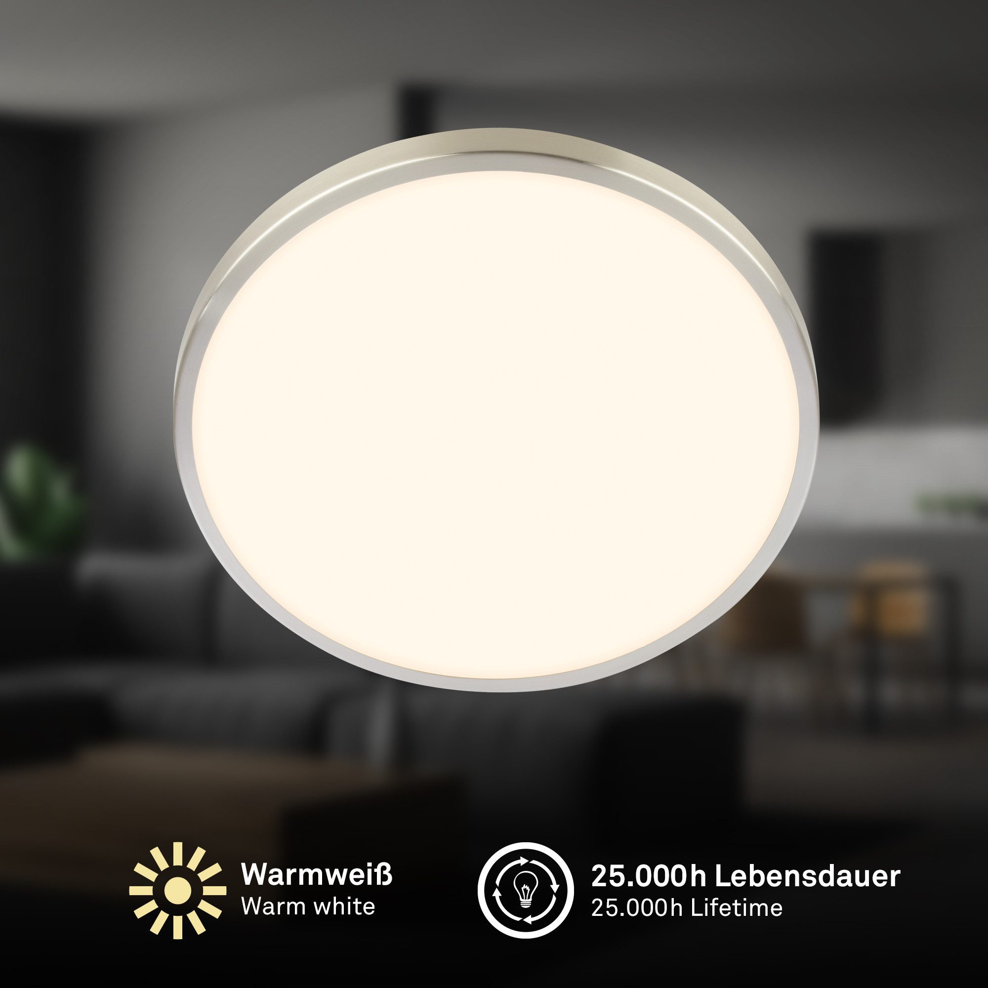 Briloner Leuchten LED Deckenleuchte Warmweiß Ø24cm Ø33cm, LED fest integriert, LED Deckenlampe 24/33 x 6 cm Schwarz 17,5W Wohnzimmer Schlafzimmer