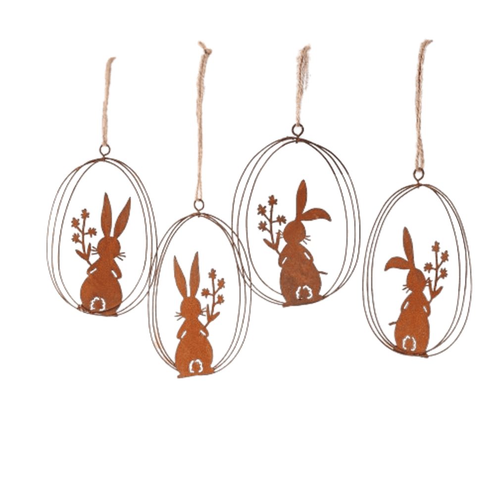 Home-trends24.de Dekohänger Hase Osterhase Rost Design Hänger 4er-Set Ostereier Metall (4 St)