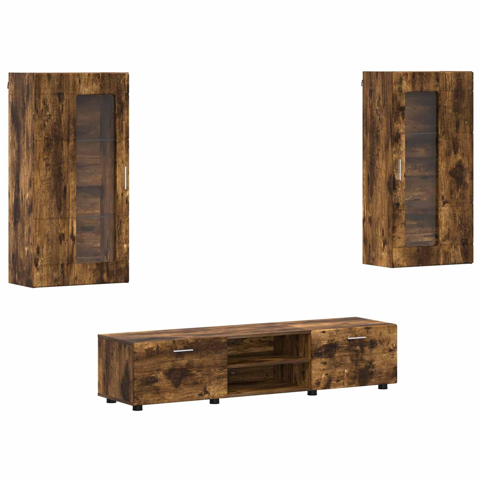 vidaXL Wohnzimmer-Set TV-Schrankset FLORIN 3 pcs Geräucherte Eiche Holzwerkstoff, (3-St)