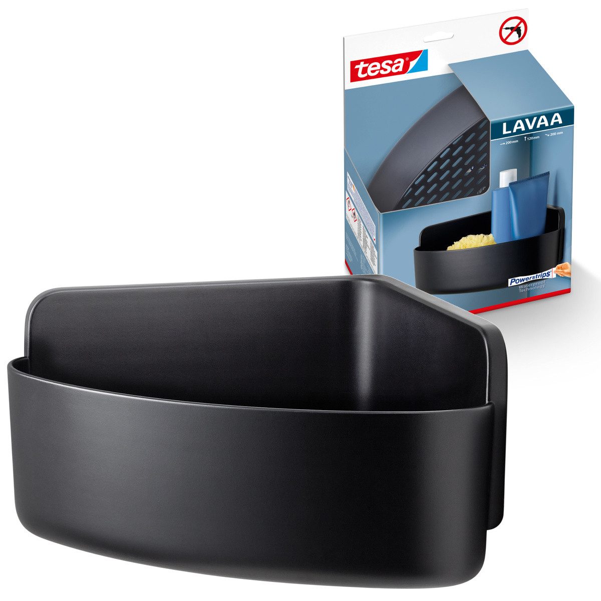 tesa Duschregal Lavaa Eck-Duschkorb mittel inkl. tesa Powerstrips Waterproof Strips XL, 1-tlg., Ablagekorb ohne Bohren, Eckregal