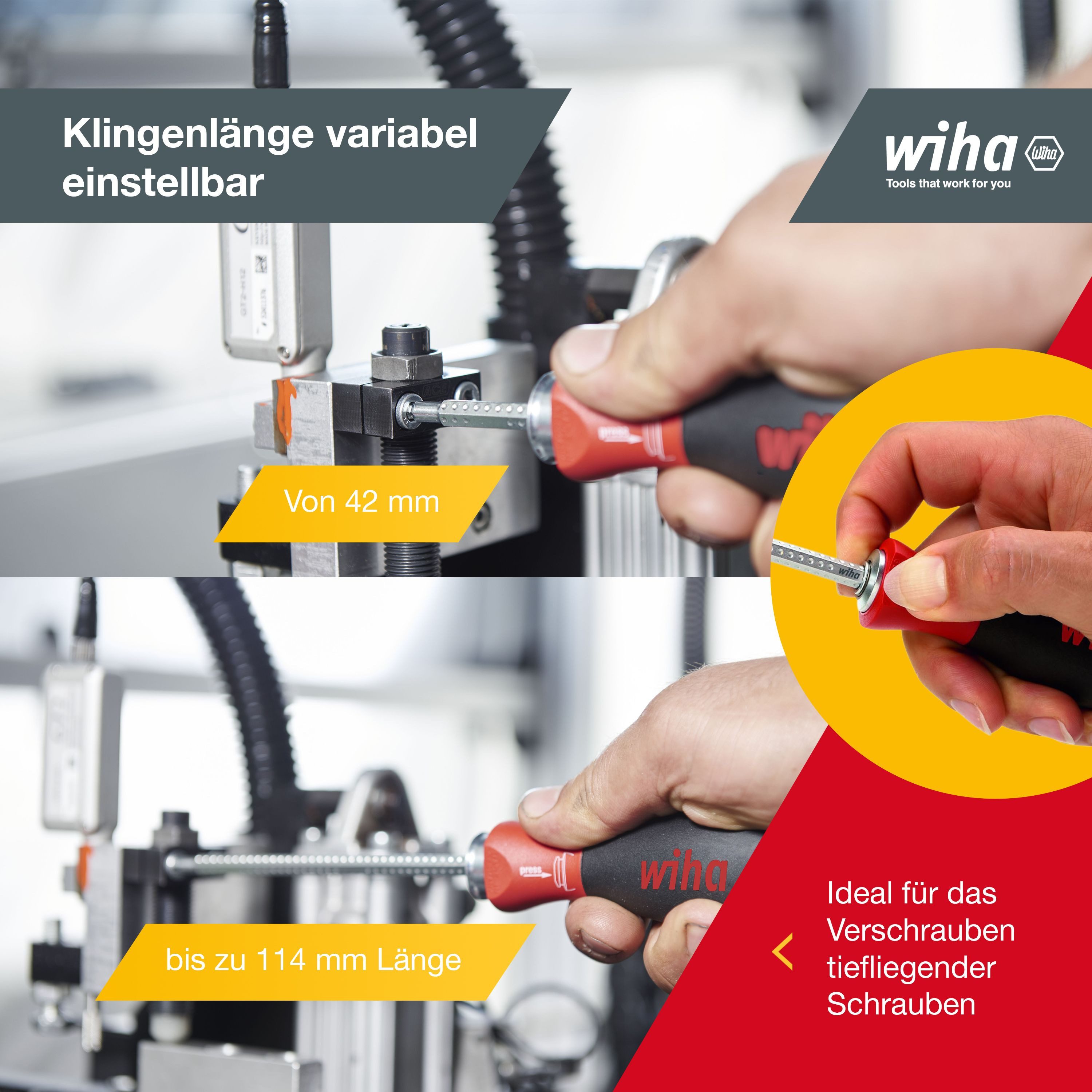 Wiha Schraubendreher SYSTEM 4 (27820) - 12 tlg., Schlitz, Phillips, TORX, Sechskant, variable Klingenlänge