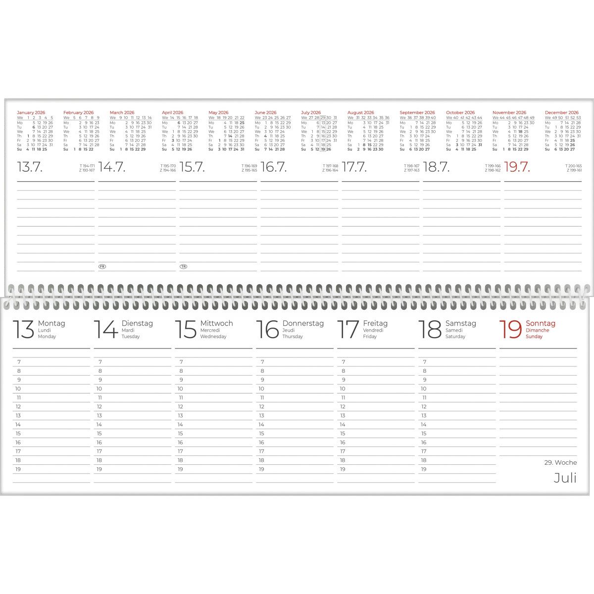 ZETTLER Schreibtischkalender Tischquerkalender 116 29,6x9,9cm 1 Woche/2 Seiten blau 2026