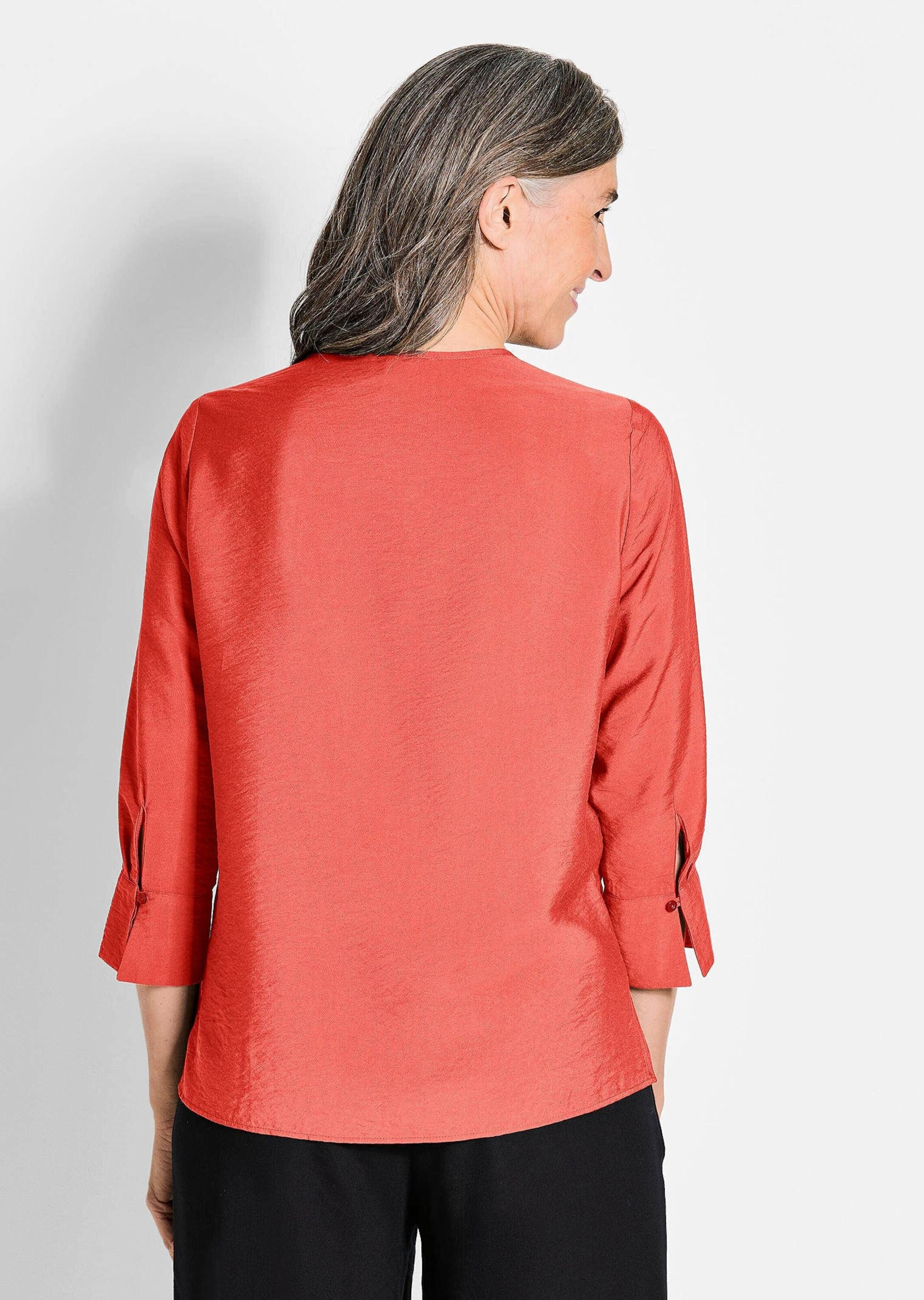 GOLDNER Schlupfbluse Viskosebluse mit 3/4-Ärmeln, Rundhals Strukturierte Bluse mit Halbarm und Ziernaht