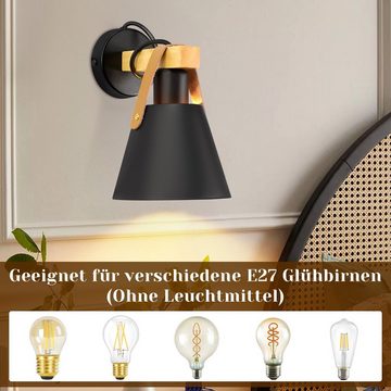 ZMH Wandleuchte Schwarz Vintage Wandlampe Holz E27 Industrie Innenbeleuchtung, LED wechselbar