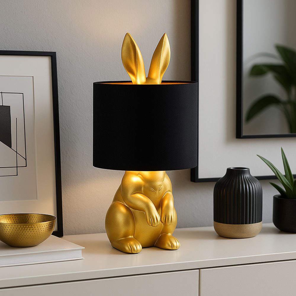 GLOBO LIGHTING LED Nachttischlampe, Leuchtmittel inklusive, Tischleuchte Nachttischlampe Kaninchen-Design Gold LED