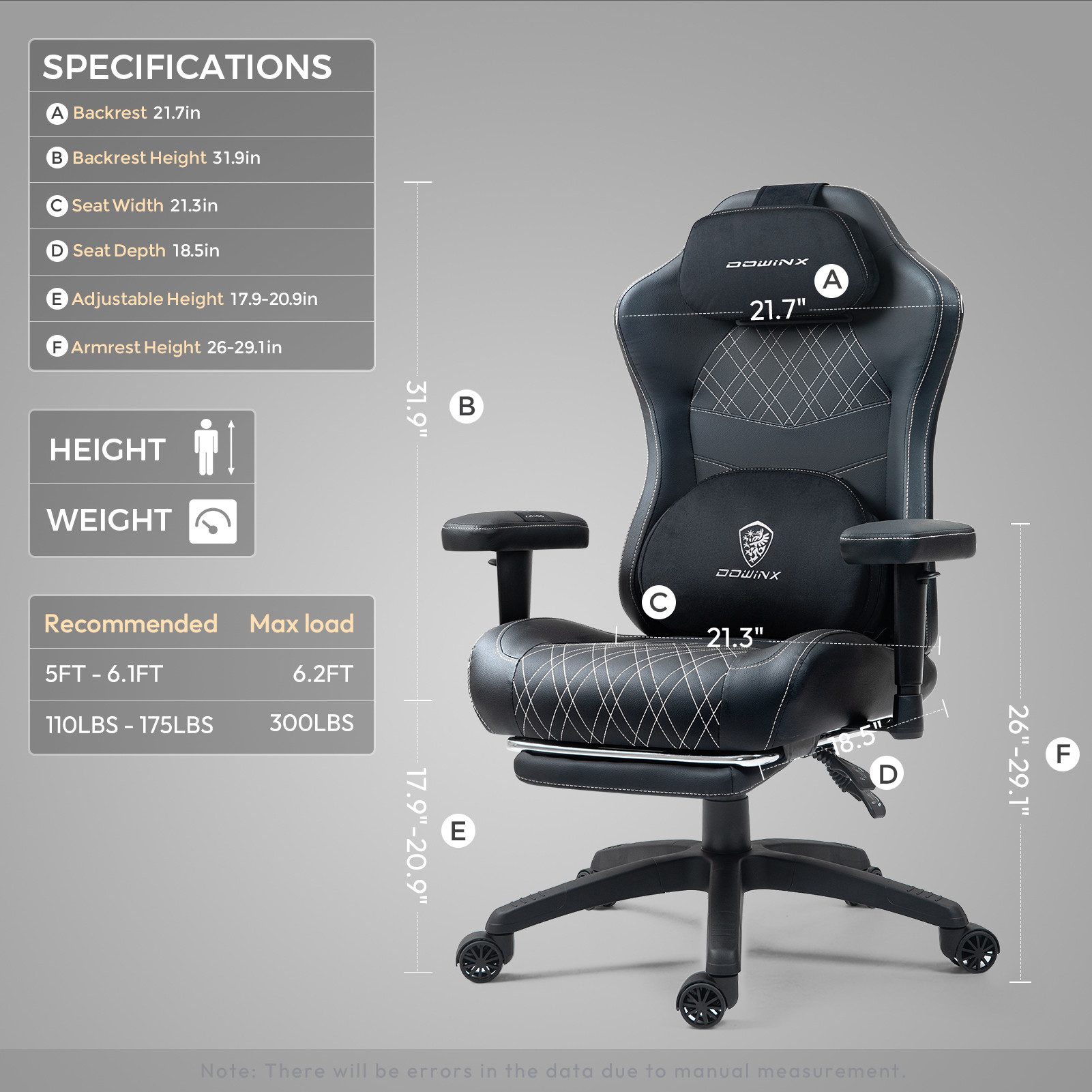 Dowinx Gaming-Stuhl ergonomischer Bürostuhl mit Massage- und Wärmefunktion, atmungsaktivem Taschenfederkissen wie im Sofa