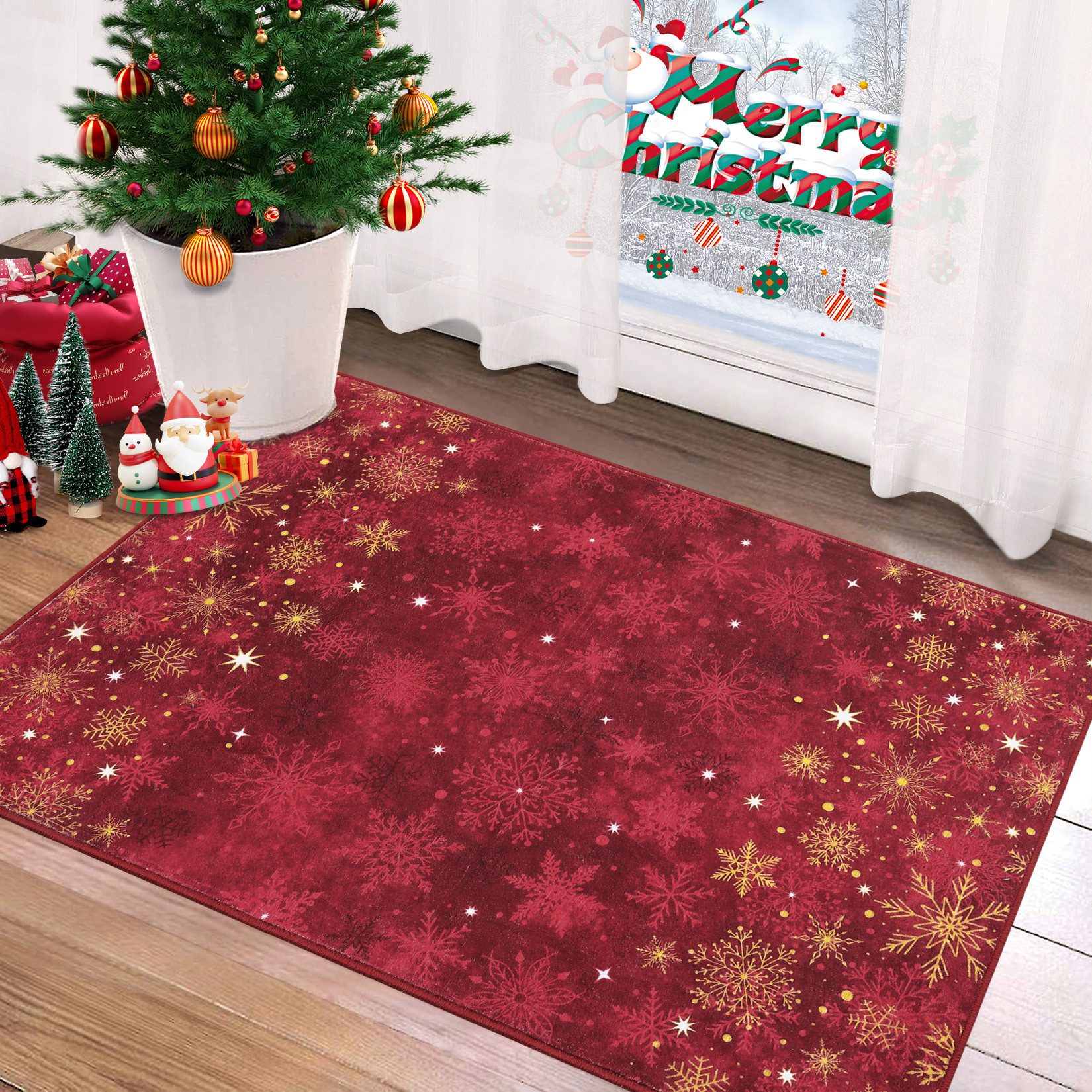 GarveeMore Teppich Weihnachten Waschbar Weihnachtsparty Innen Decor Kurzflor Rug